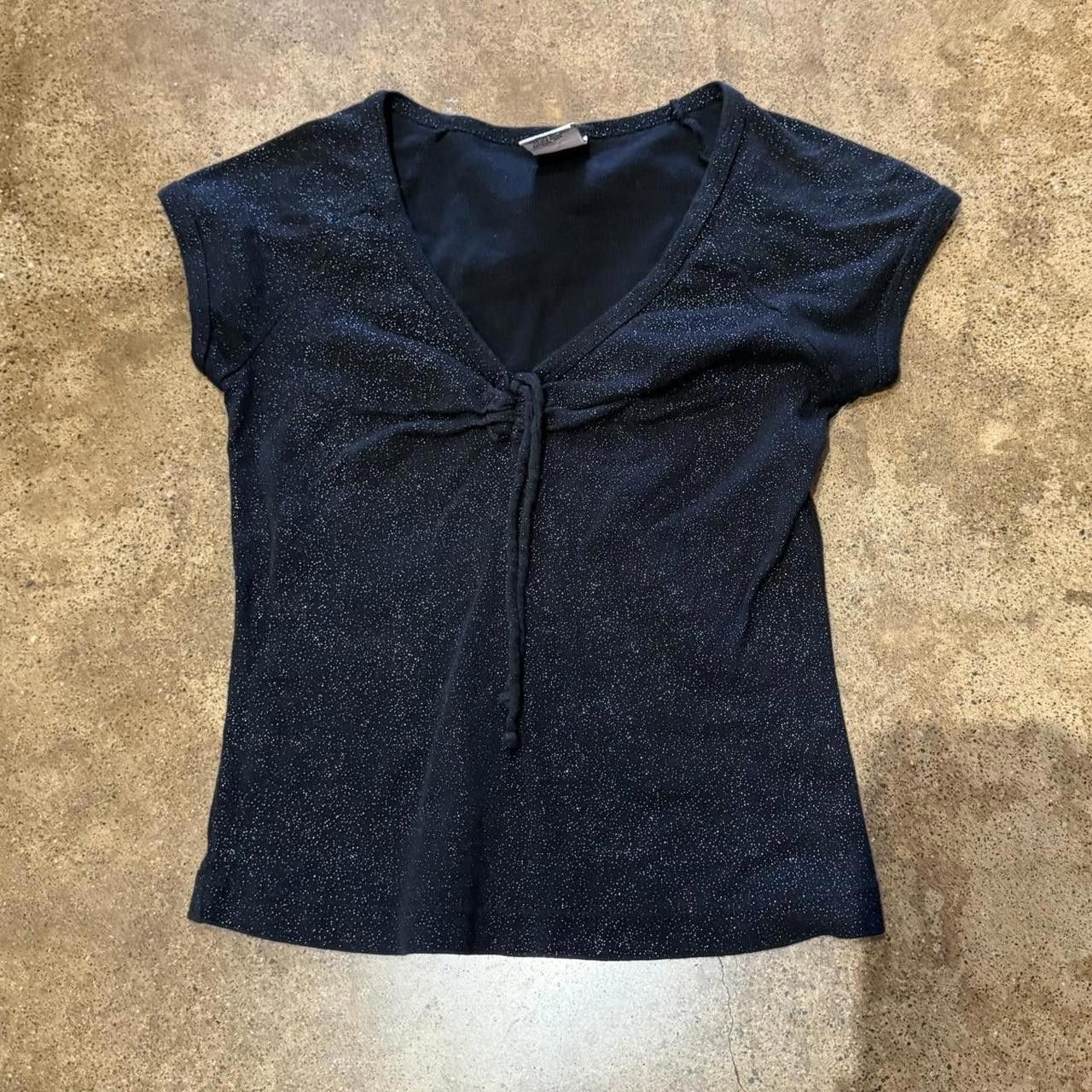 Designer Black Drawstring V Neck Baby Tee Size S / US 4 / IT 40 - 2 Thumbnail