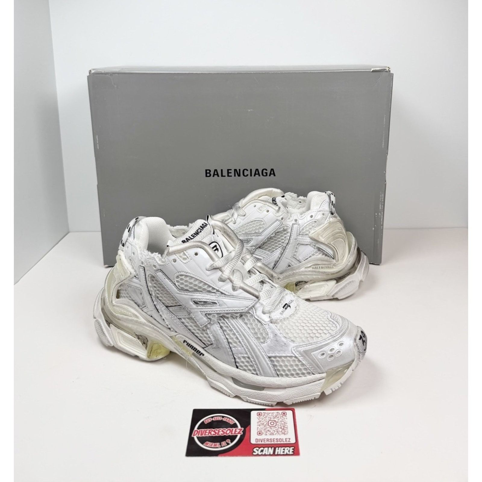 Balenciaga Size 39EU/6US - Balenciaga Runner White Distressed NEW Size US 6 / EU 39 - 1 Thumbnail