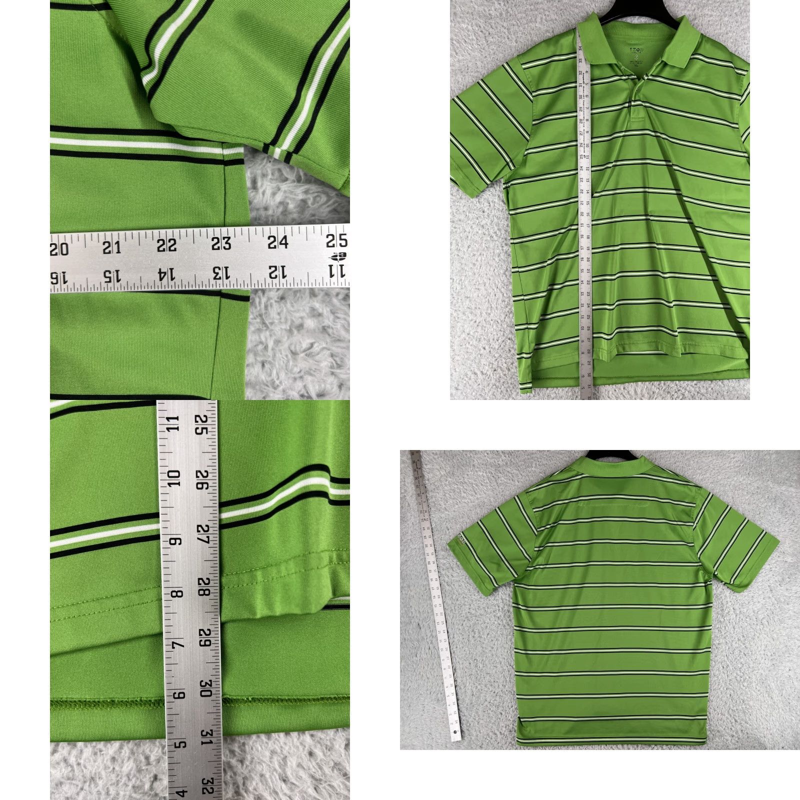 Izod IZOD Polo Shirt Mens XL Green White Stripe Polo Shirt Golf Workwear 100% Polyester Size US XL / EU 56 / 4 - 8 Thumbnail