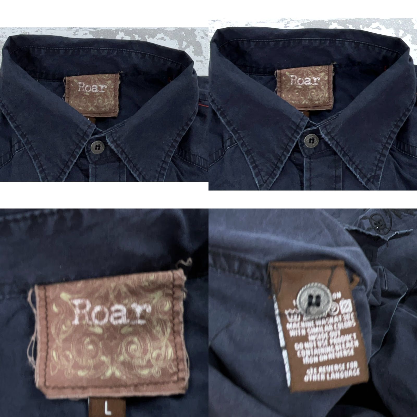 Roar Roar Shirt Men L Blue Button Up Embroidered Western Cowboy Casual Shirt (Regular Fit) Size US L / EU 52-54 / 3 - 8 Thumbnail