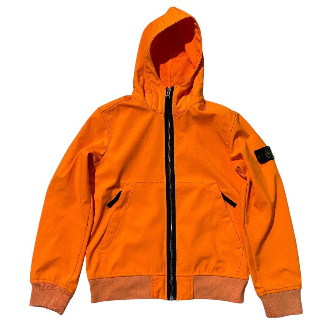 Stone island junior light soft shell patch orange zip hoodie