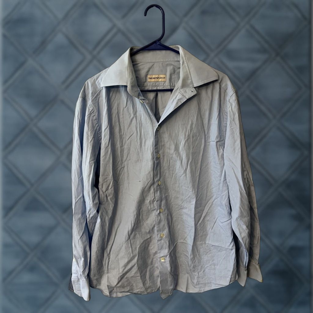 Emporio Armani Emporio Armani Mens Dress Shirt Long Sleeves Button-Down Blue Cotton Size 41/16 Size 42R - 1 Thumbnail