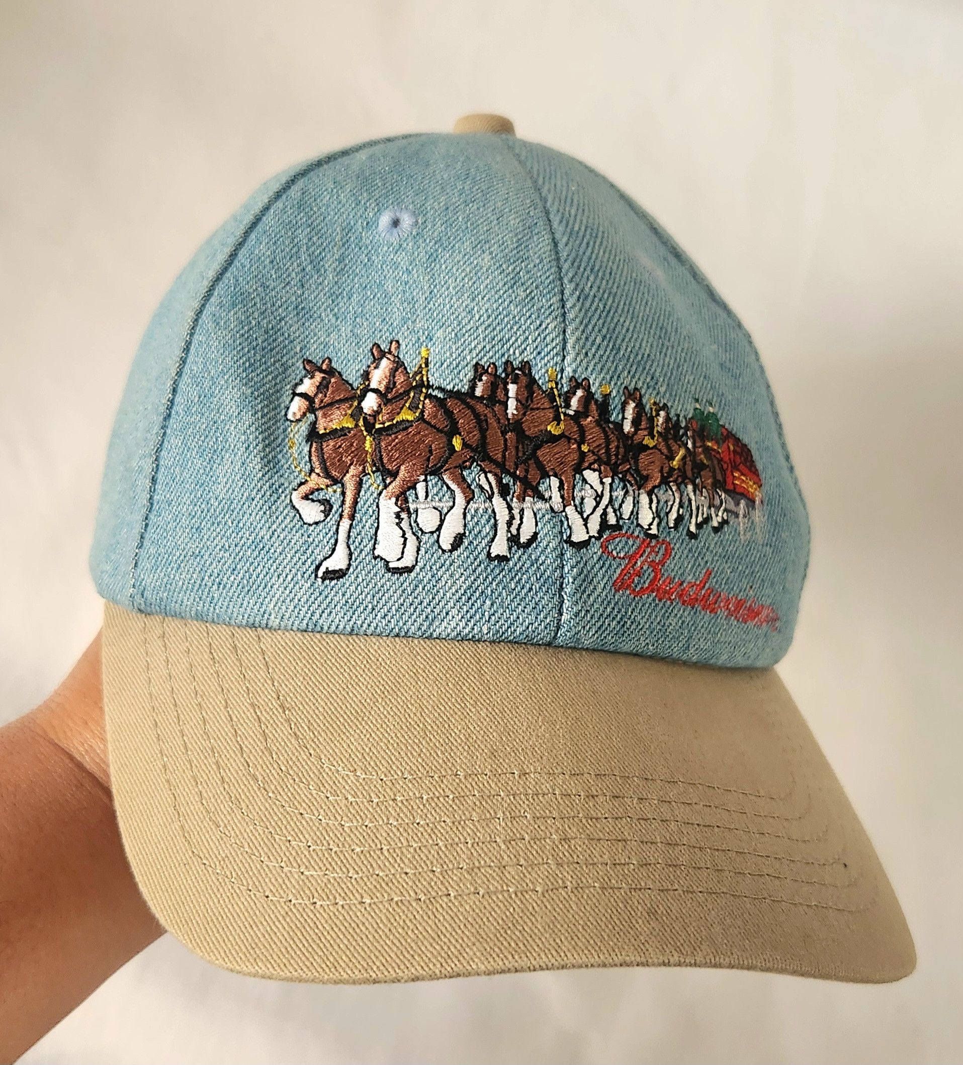 Budweiser VINTAGE Budweiser Hat Cap Strap Back Blue Denim Clydesdale Size ONE SIZE - 1 Thumbnail