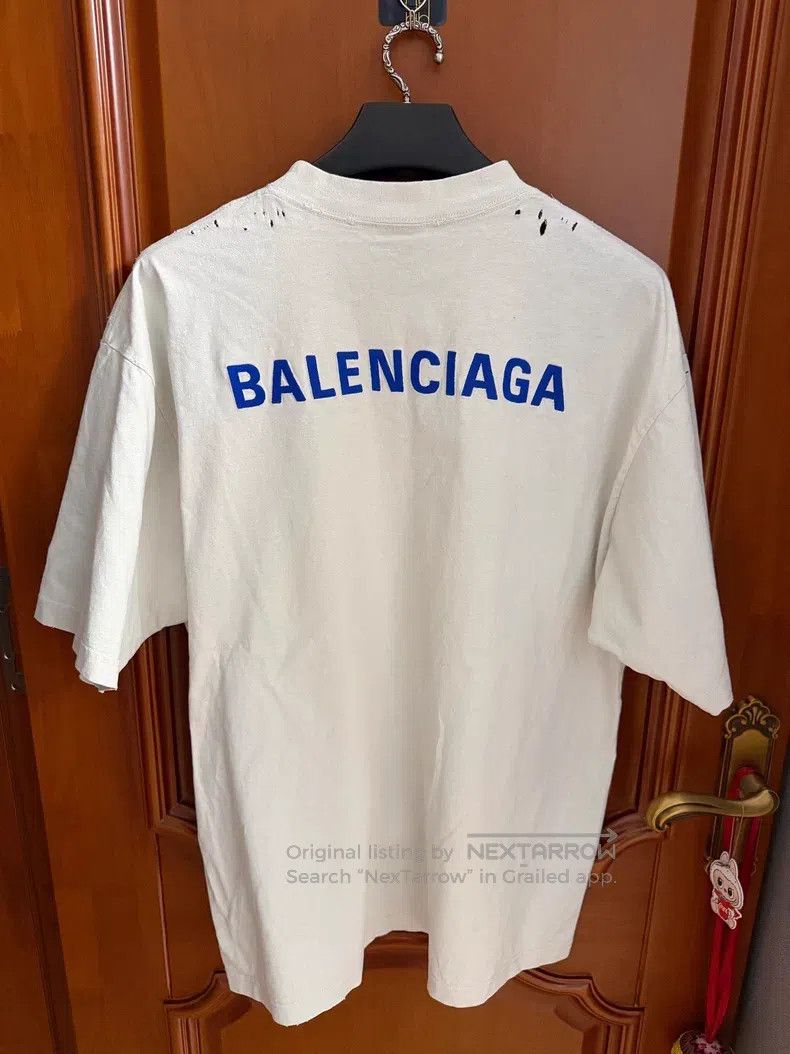 Balenciaga Balenciaga Front and Back Blue Embroidered Logo Destroyed Size US M / EU 48-50 / 2 - 2 Thumbnail