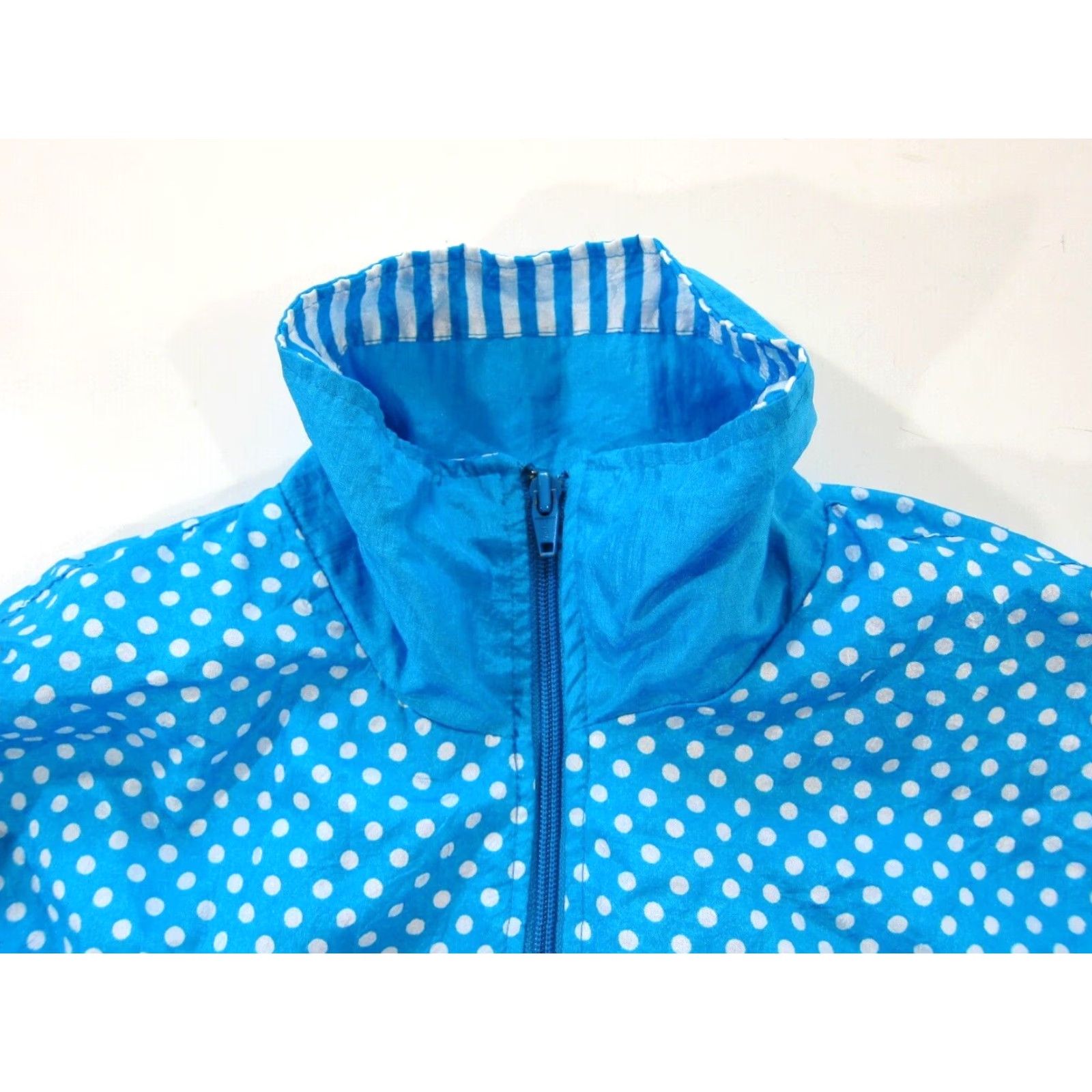 Blair VINTAGE Blair Boutique Blue White Polka Dot Retro Full Zip Windbreaker Jacket M Size M / US 6-8 / IT 42-44 - 3 Thumbnail