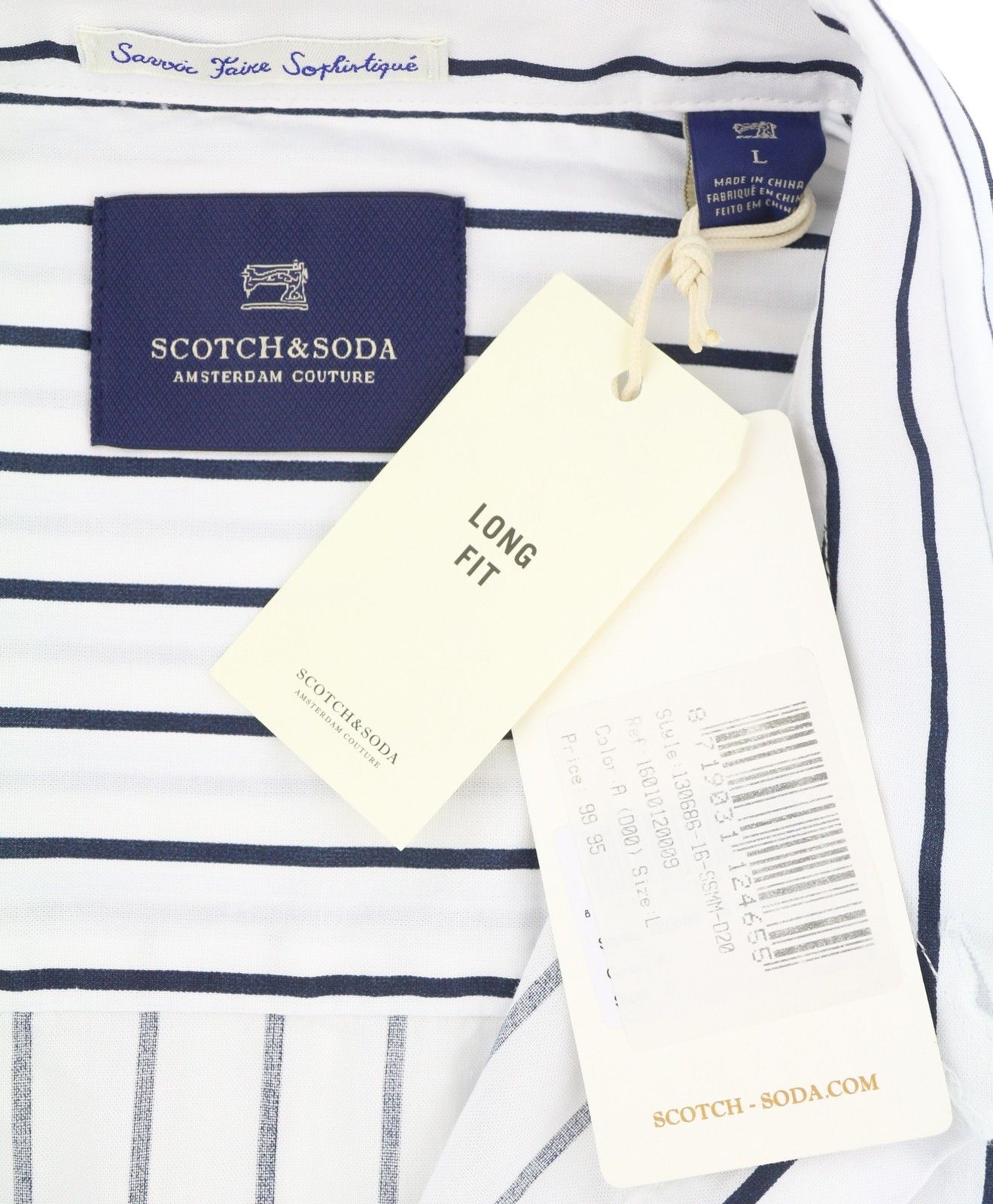 Scotch & Soda L White Pinstriped Long Fit Button-Up Shirt 89103 Size US L / EU 52-54 / 3 - 8 Thumbnail
