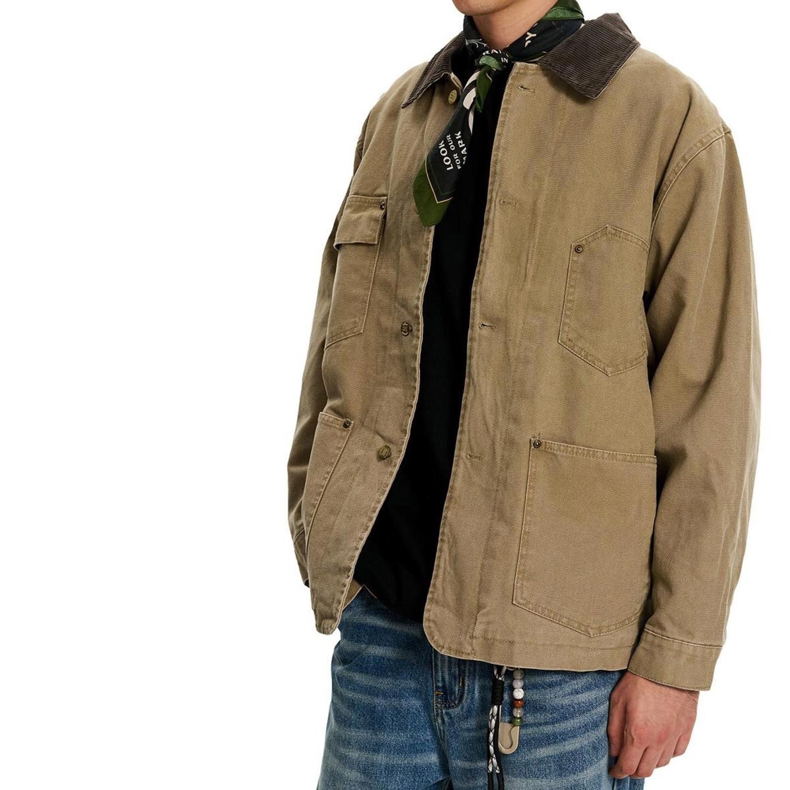 Japanese Brand Tan Retro Washed Work Jacket with Corduroy Collar Size US M / EU 48-50 / 2 - 3 Thumbnail