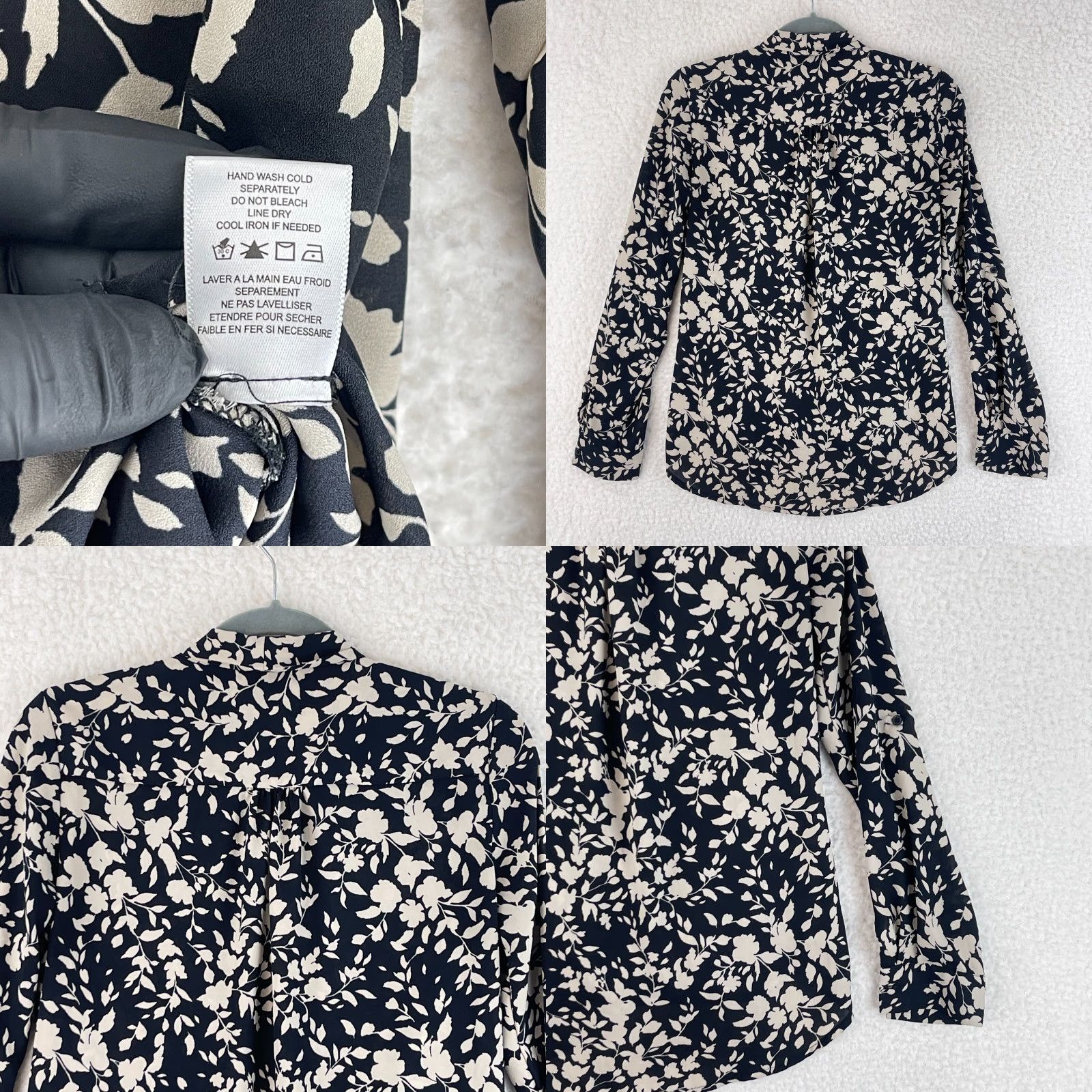 Vintage Pleione Black Floral Print Long Sleeve Shirt Womens XS Draped Neck Sheer, Bohemian Casual Blouse Size XS / US 0-2 / IT 36-38 - 9 Thumbnail