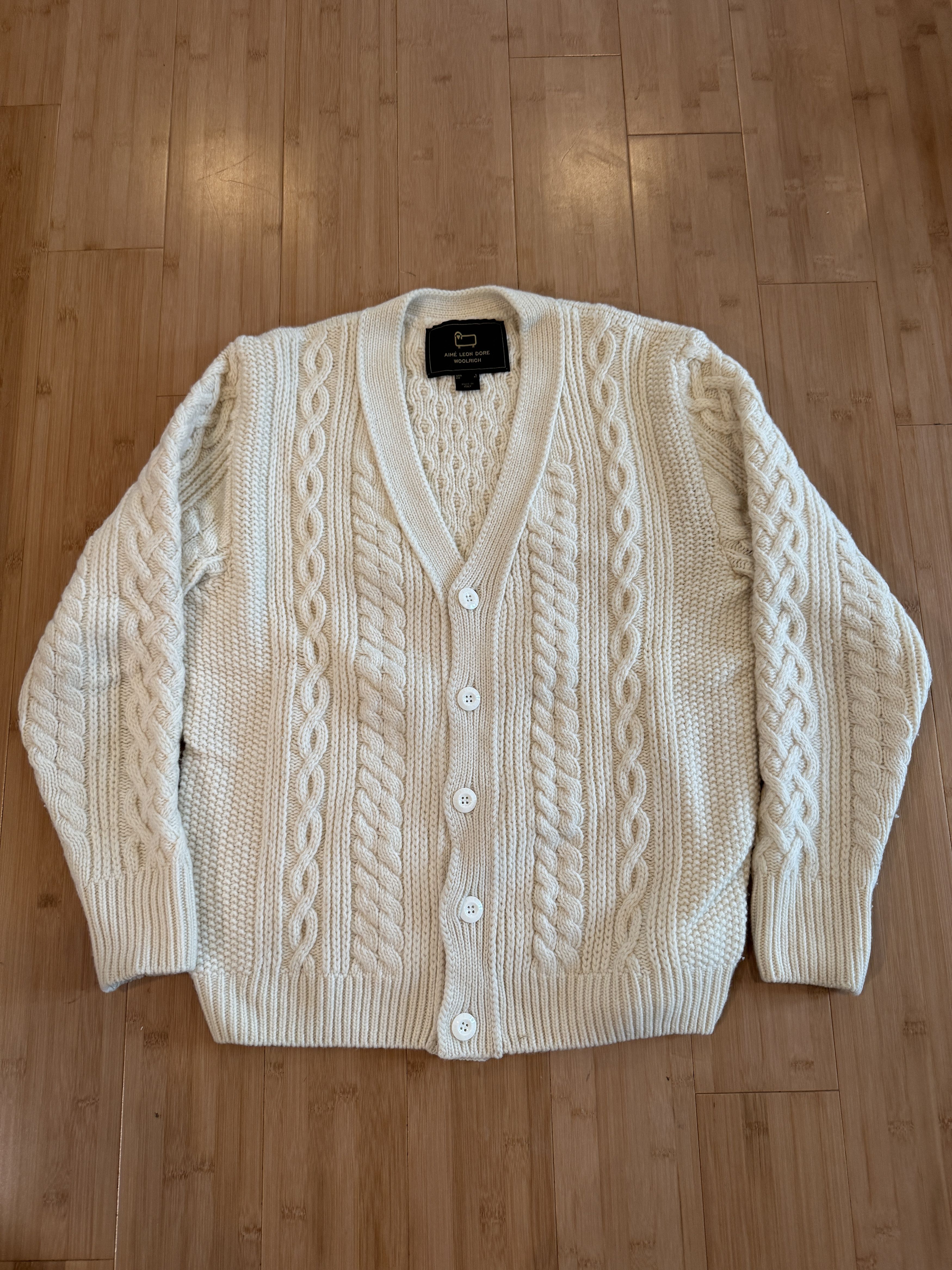 Aime Leon Dore & Woolrich cable knit cardigan