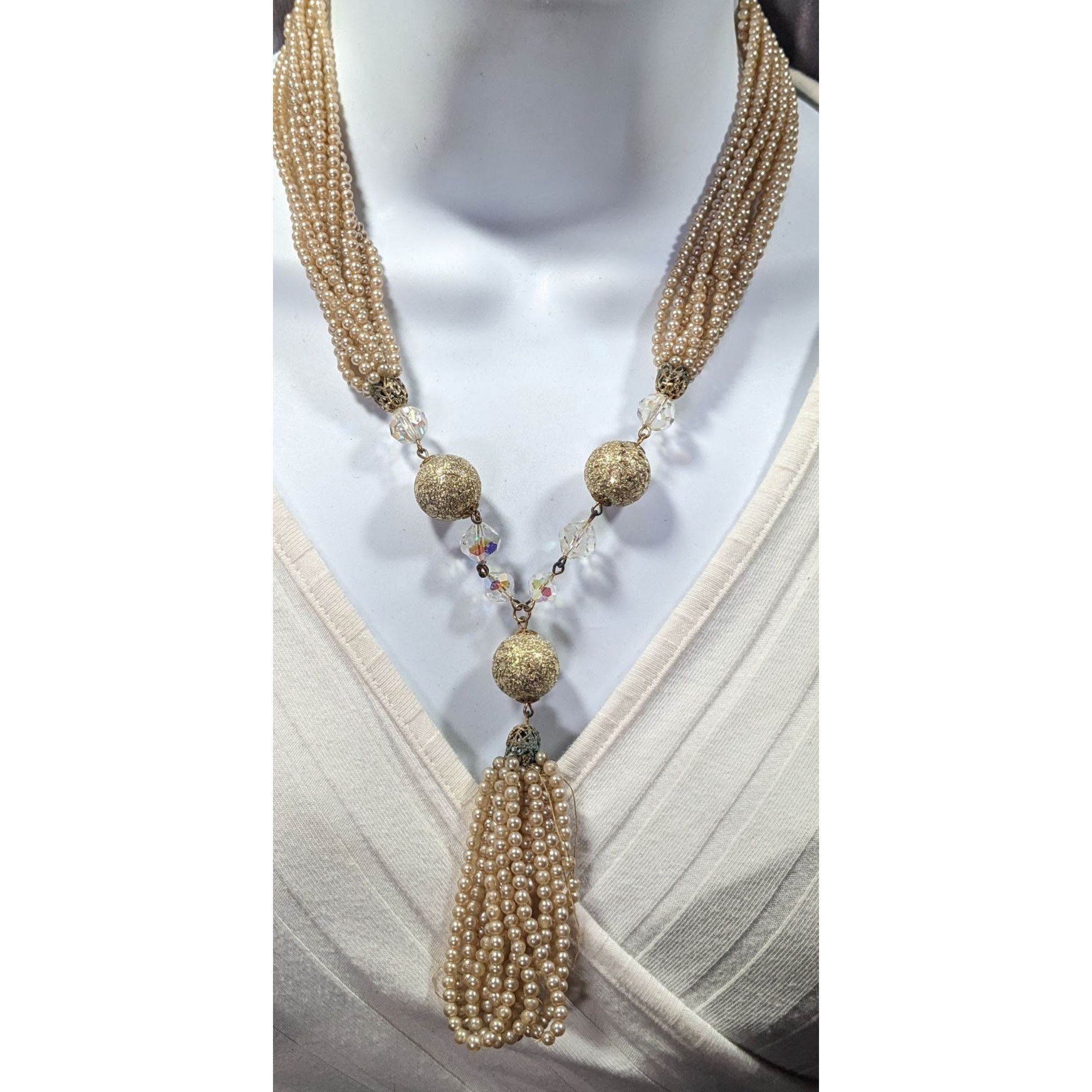 Other Vintage Gold Tone Faux Pearl Beaded Y Necklace Size ONE SIZE - 5 Thumbnail