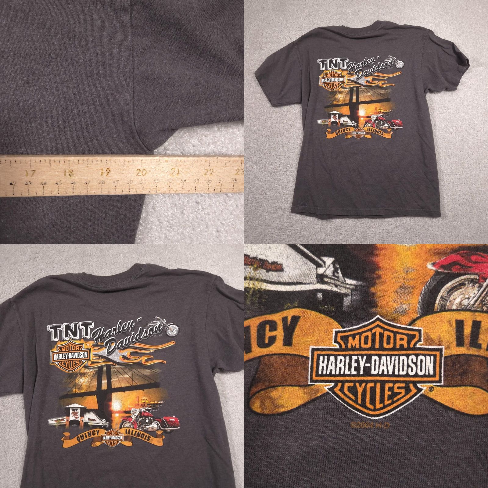 Harley Davidson VINTAGE Harley-Davidson Shirt Mens L Gray Graphic Tee 2000s Quincy Illinois Bar & Shield TNT Back Harley Events Boys? Size US L / EU 52-54 / 3 - 9 Thumbnail