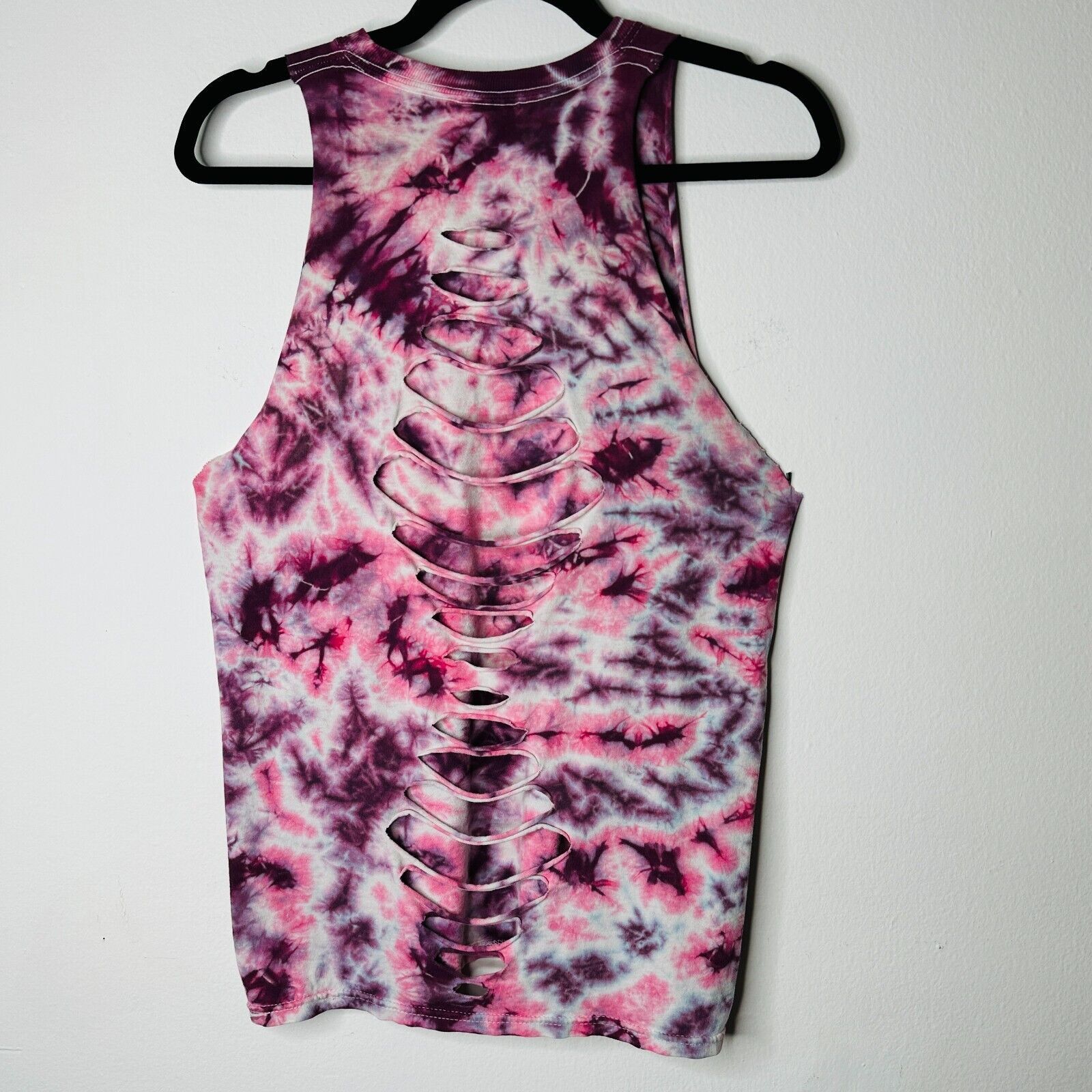 Hanes Sleeveless Cropped Cut Out Plum & Pink Cream Tie Dye Top S Size S / US 4 / IT 40 - 2 Thumbnail