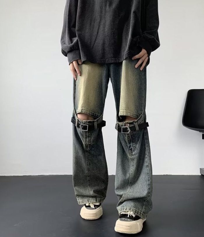 Japanese Brand Men's Zippered Workwear Straight Leg Lace-up Flared Jeans Size US 32 / EU 48 - 1 Thumbnail