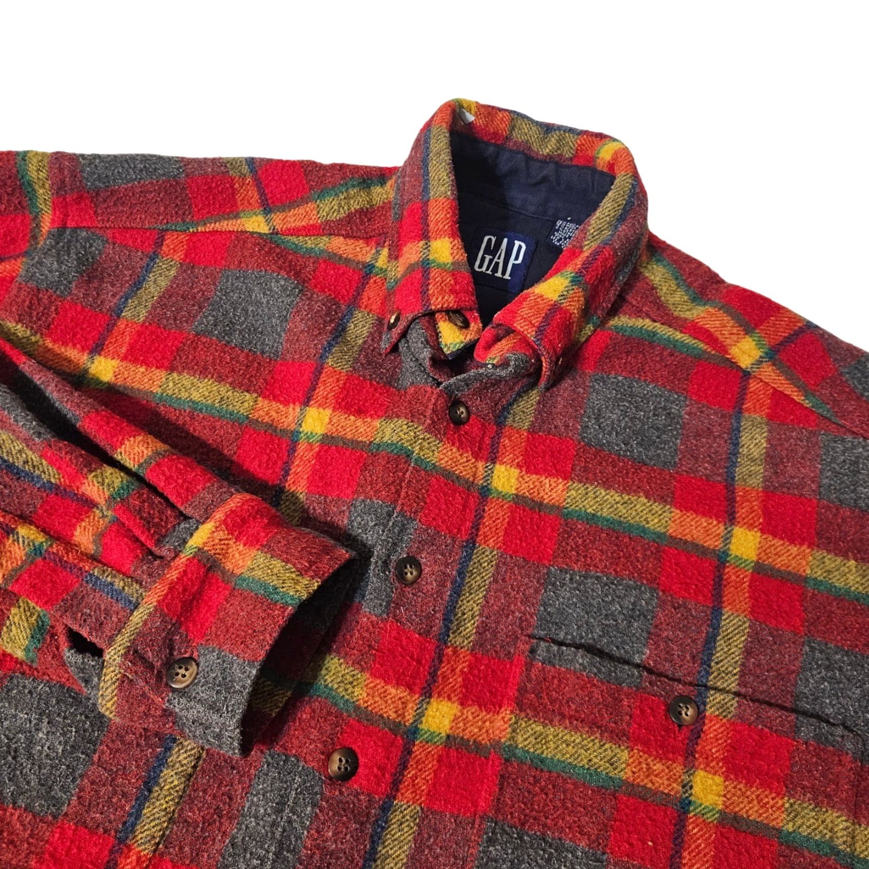 Gap VINTAGE GAP Shirt Mens Red Plaid Flannel Wool Blend Button Shirt Medium Hong Kong Size US M / EU 48-50 / 2 - 2 Thumbnail