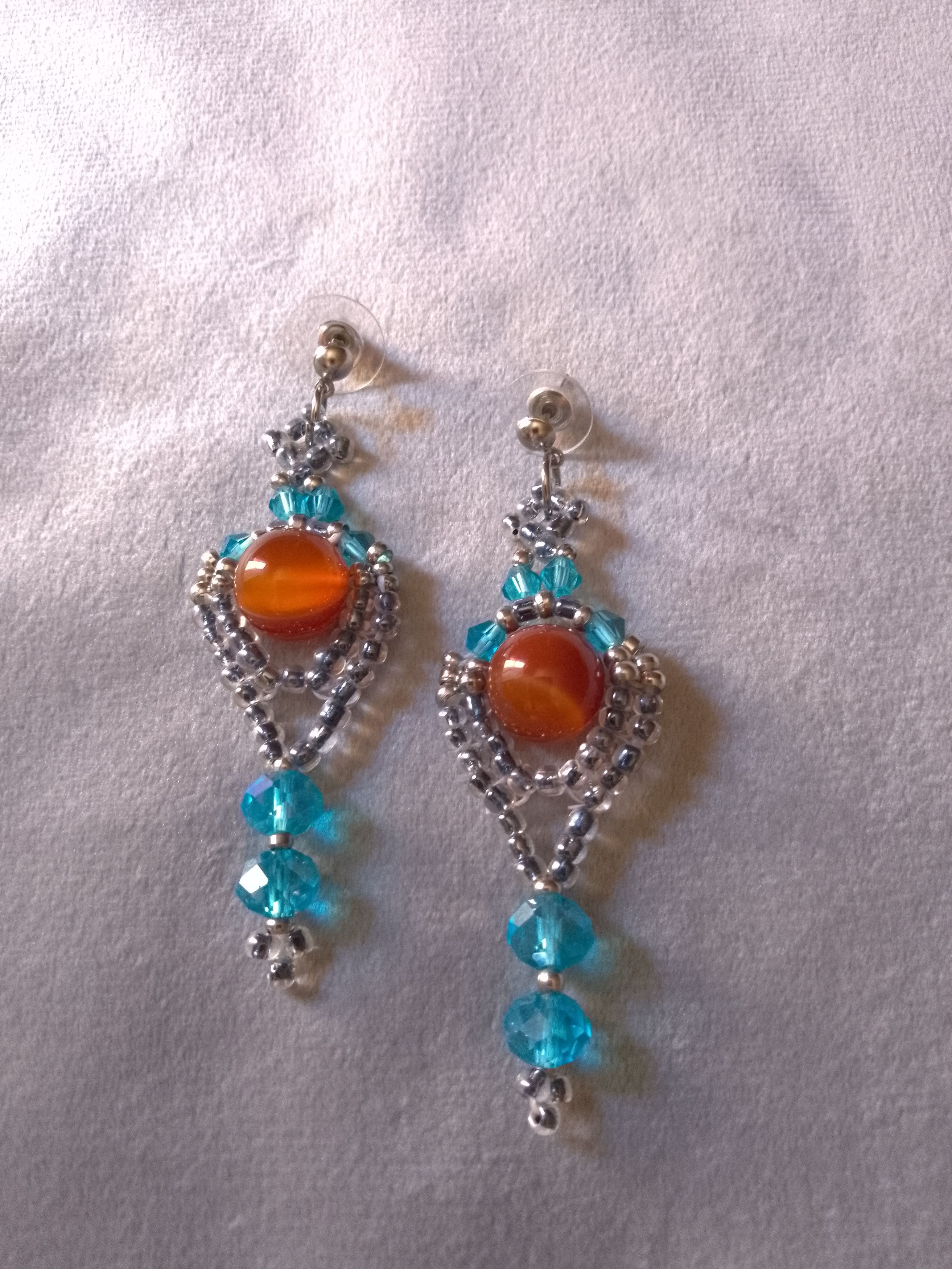 Handmade Dangle earrings with red carnelian gemstones blue crystal Size ONE SIZE - 2 Thumbnail
