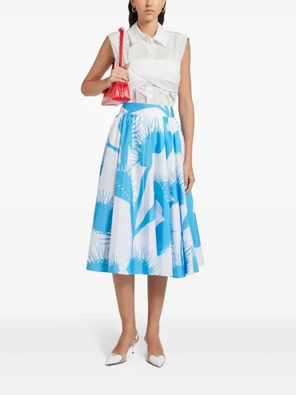 Salvatore Ferragamo o1s1rm0126 Venus Graphic-print Cotton Skirt in Blue/White Size 26" / US 2 / IT 38 - 2 Thumbnail