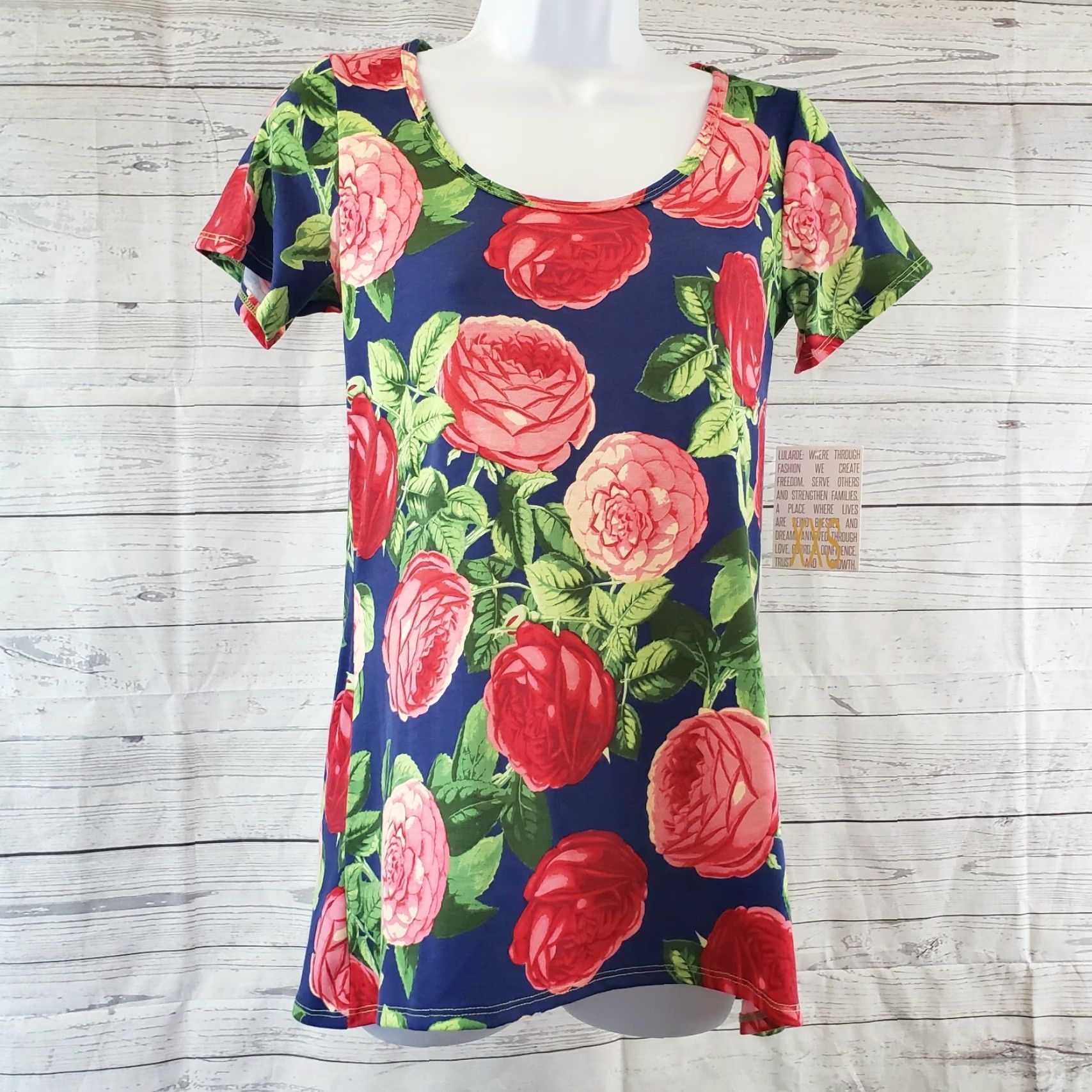 Vintage LuLaRoe Womens Classic T Shirt 2XS Pink Floral Cotton Blend Short Sleeve Casual Womens Size XXS / US 00 / IT 34 - 2 Thumbnail