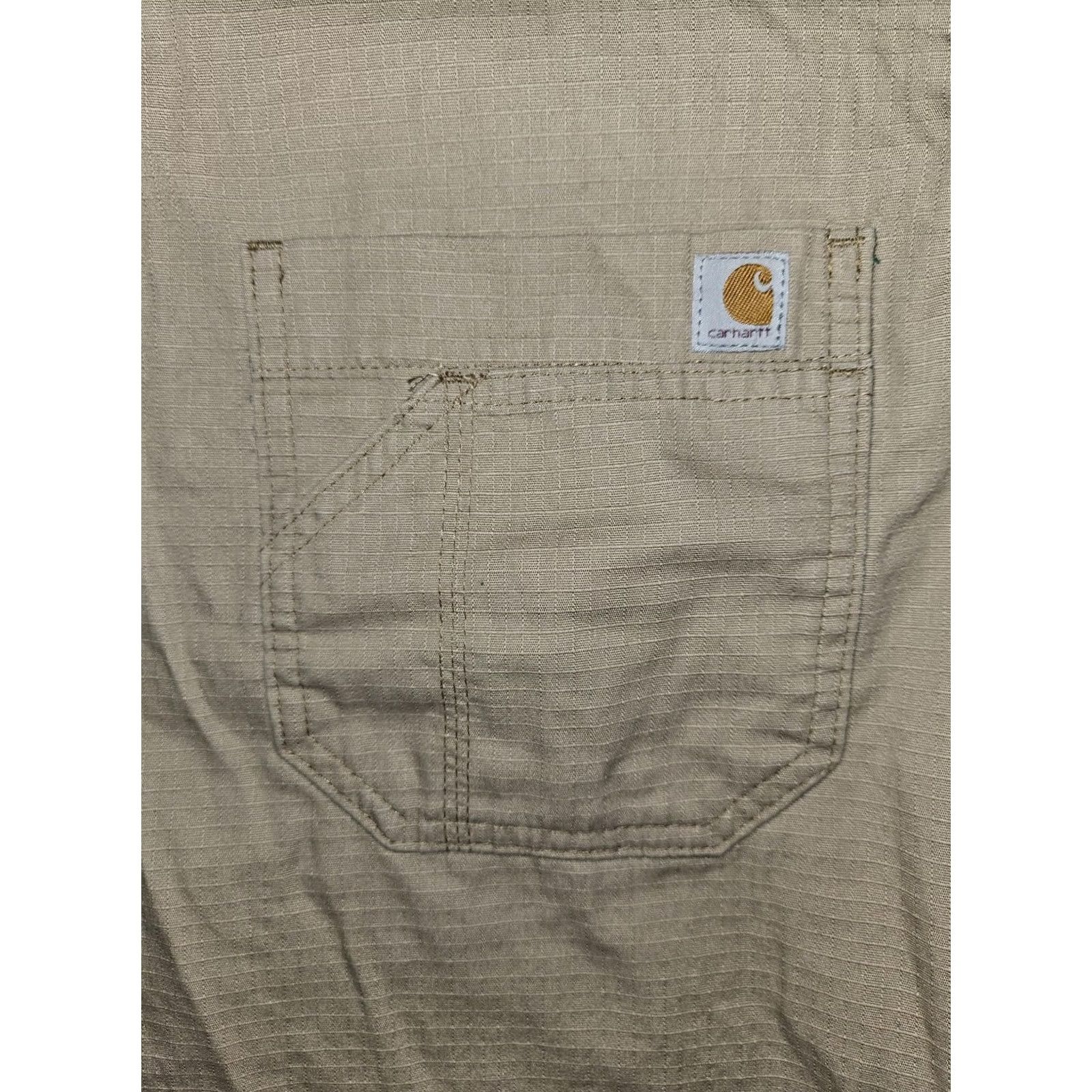 Carhartt Carhartt Shirt Mens L V-Neck Utility Ripstop Short Sleeve Pocket Workwear Beige Khaki 55% Cotton 45% Polyester Regular Fit Size US L / EU 52-54 / 3 - 5 Thumbnail