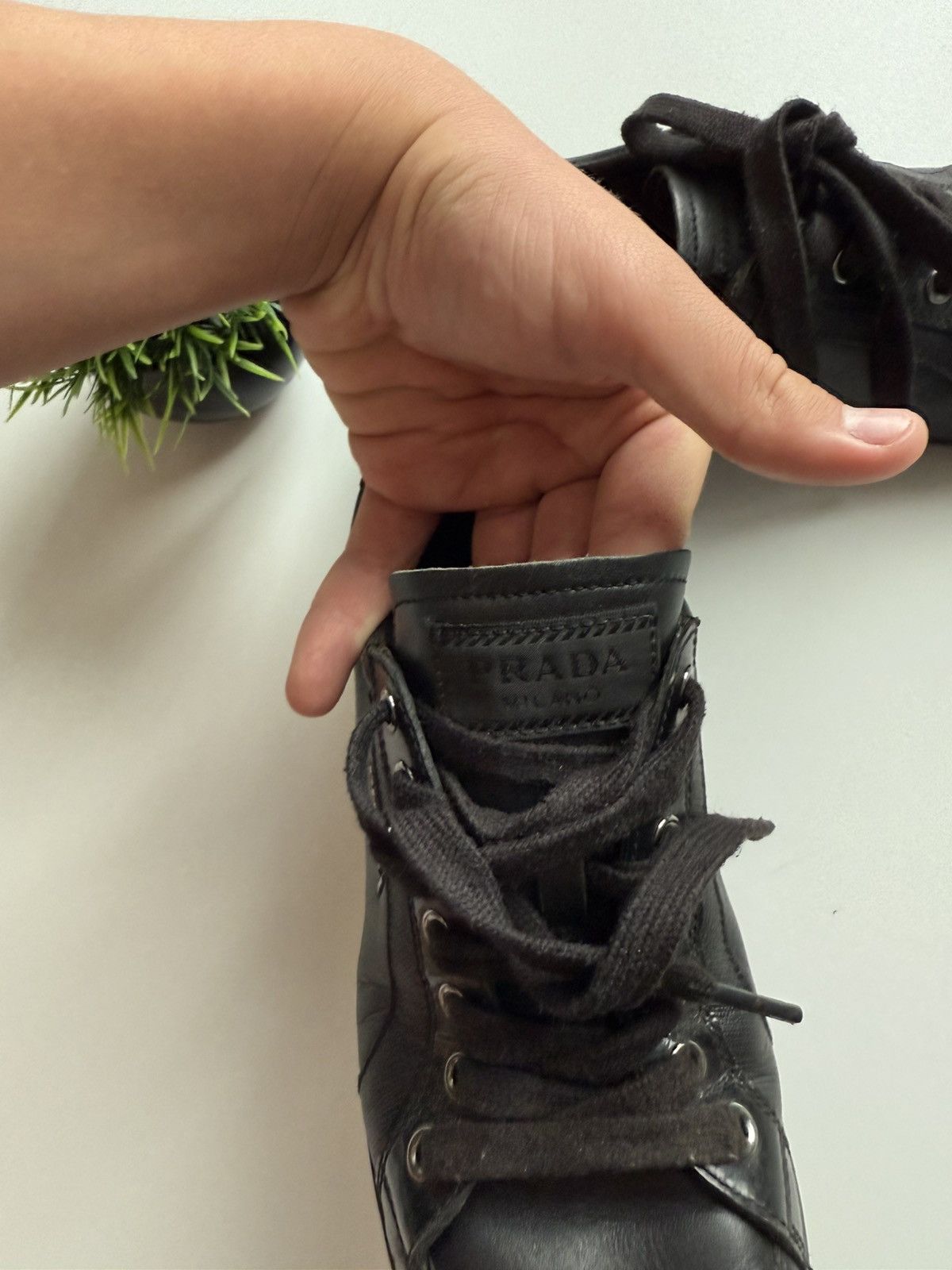 Prada Authentic PRADA Black Leather Sneakers – Stylish & Classic Size US 7 / IT 37 - 4 Thumbnail