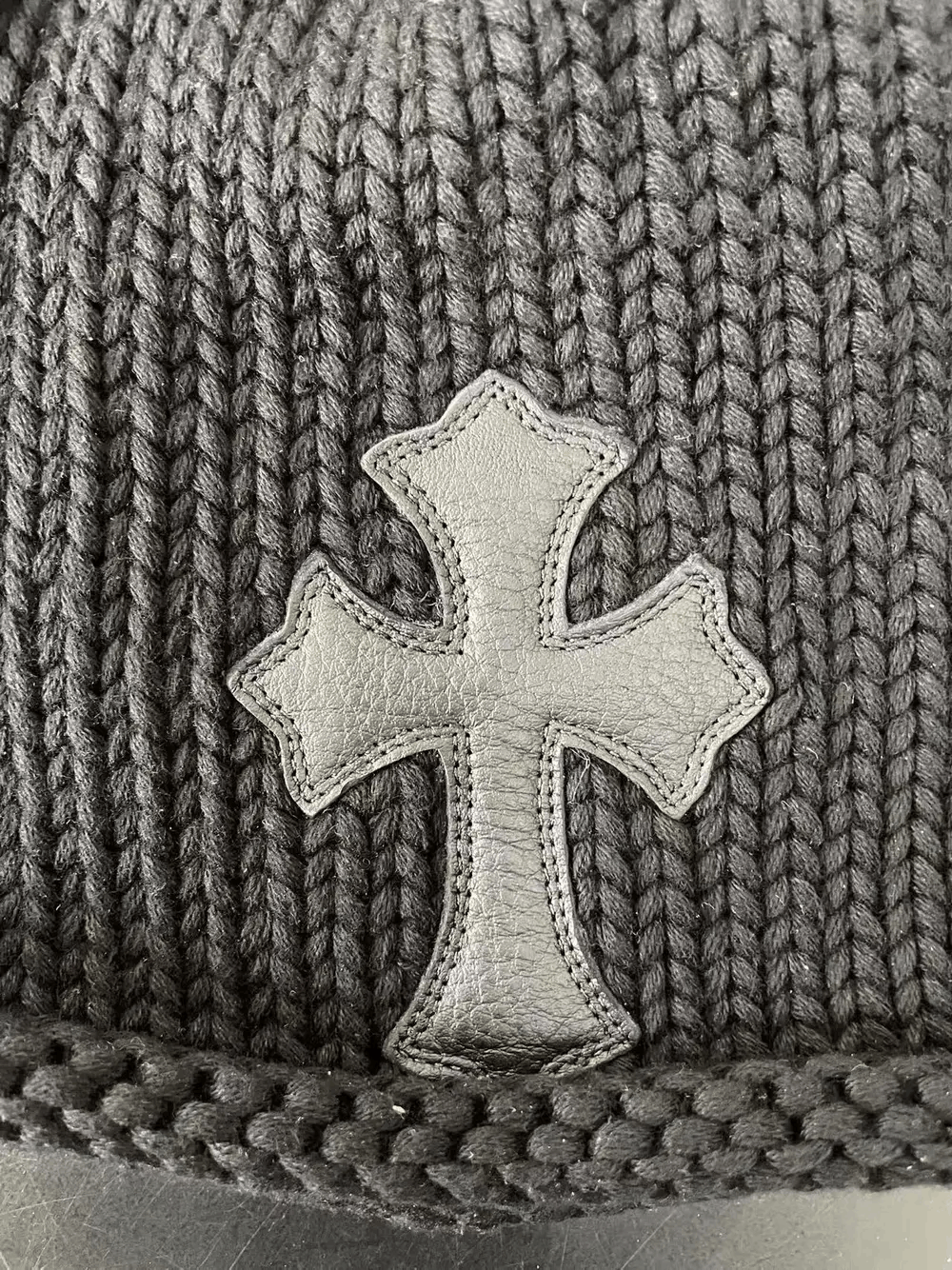 Chrome Hearts Chrome Hearts Cashmere Cross Leather Patch Black Beanie Size ONE SIZE - 4 Thumbnail