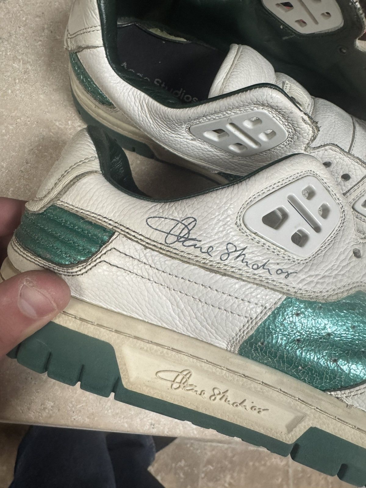 Acne Studios Acne Studios LowTop Pop Sneakers - Size 45 - White/Green Size US 12 / EU 45 - 2 Thumbnail