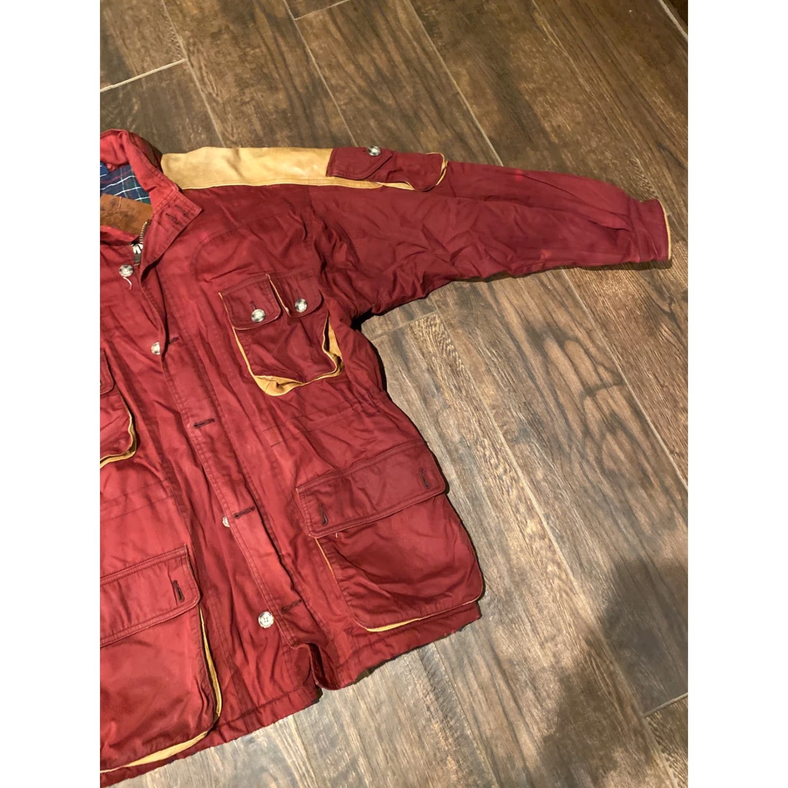 Vintage Willis & Geiger Men's Ranger Jacket Safari Leather Patches M Red 1990s Outdoor Outdoor Safari/Outdoors Size US M / EU 48-50 / 2 - 2 Thumbnail