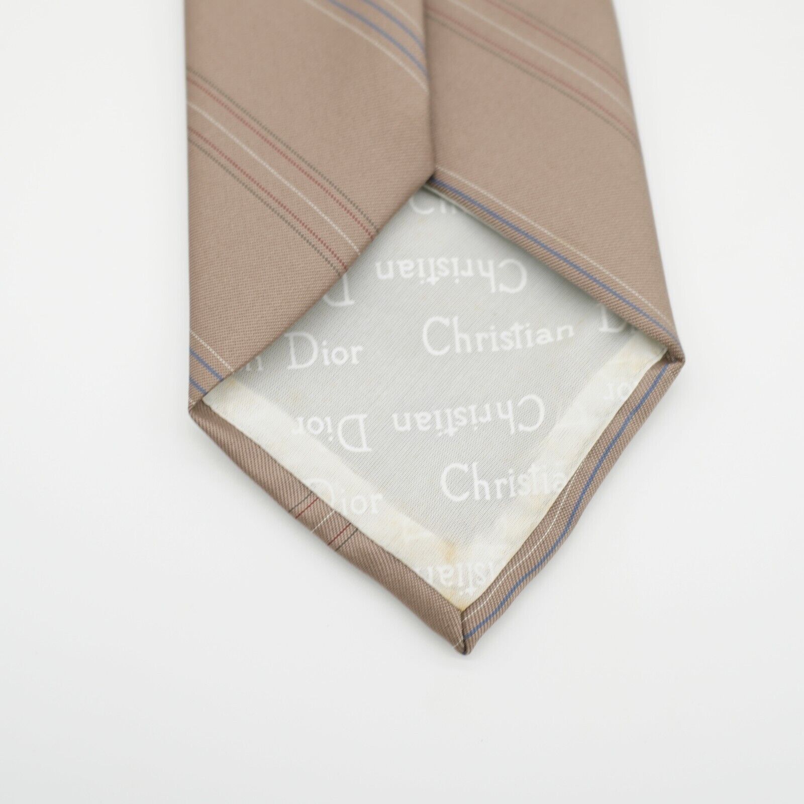 Dior Christian Dior Brown Blue Striped Print Polyester Silk Tie S Size ONE SIZE - 4 Thumbnail