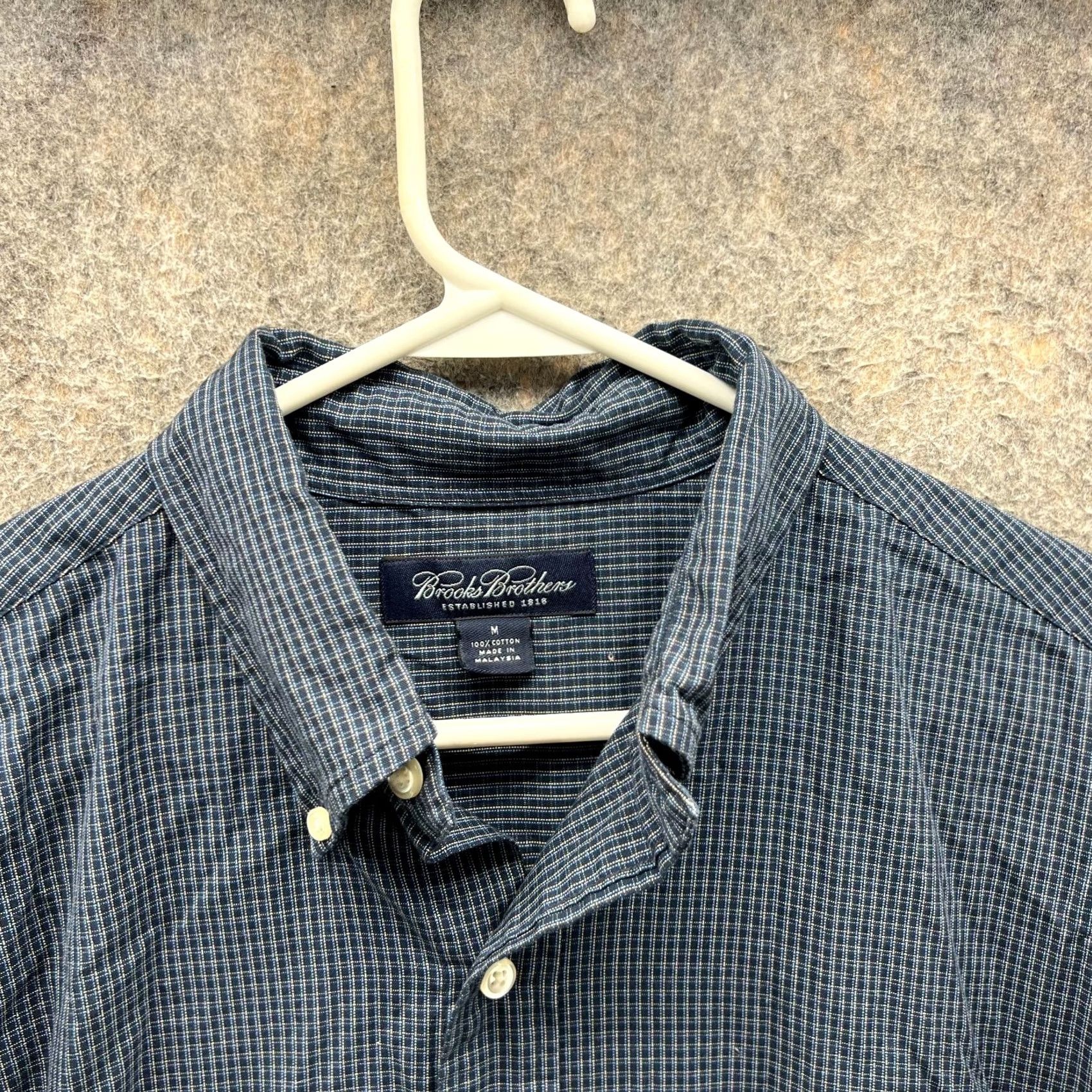 Brooks Brothers Brooks Brothers Dress Shirt Mens Medium Blue Navy Gingham - Vintage - Size 40R - 6 Thumbnail