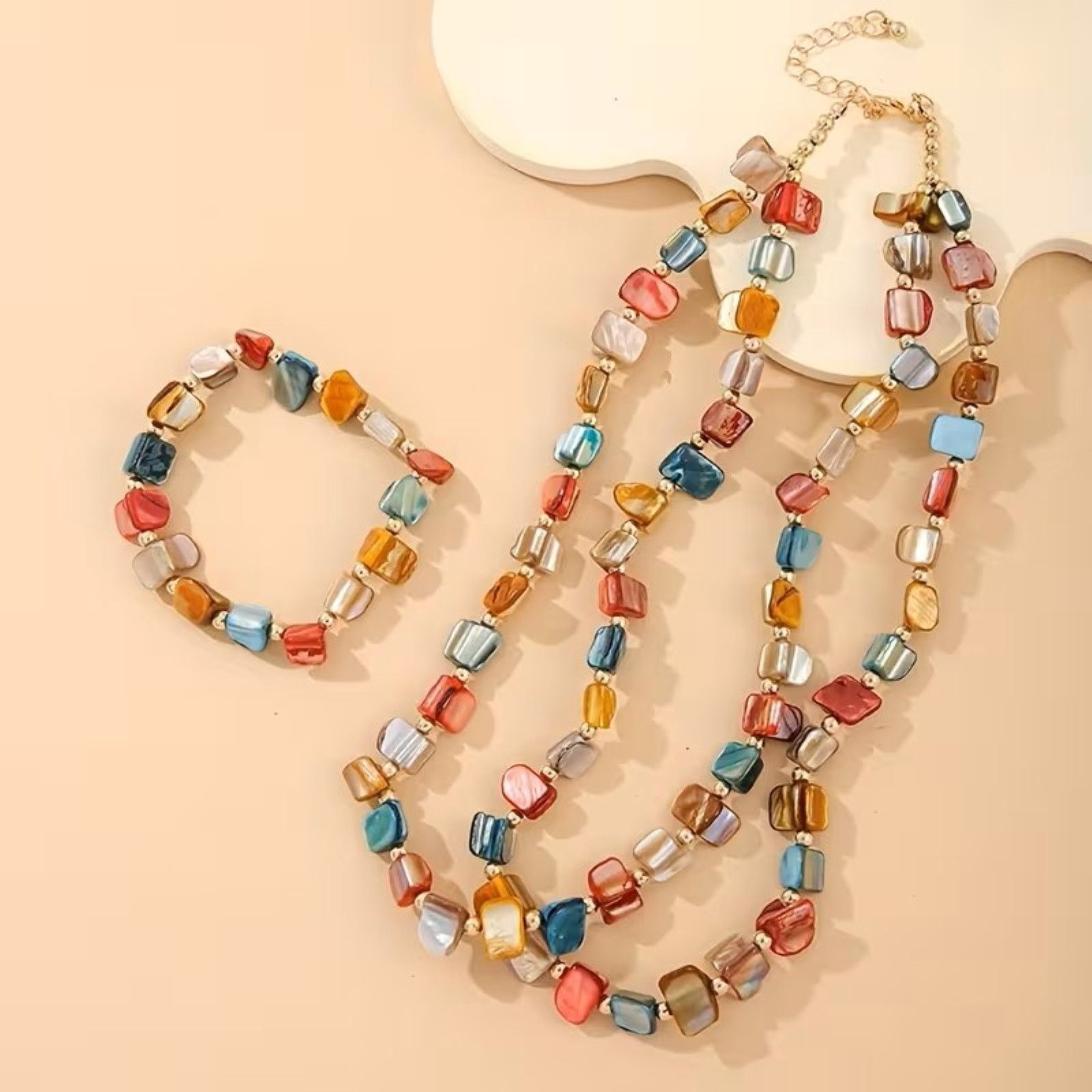 Other Boho Irregular Shell Jewelry Set - Layer Necklace & Bracelet Size ONE SIZE - 1 Thumbnail