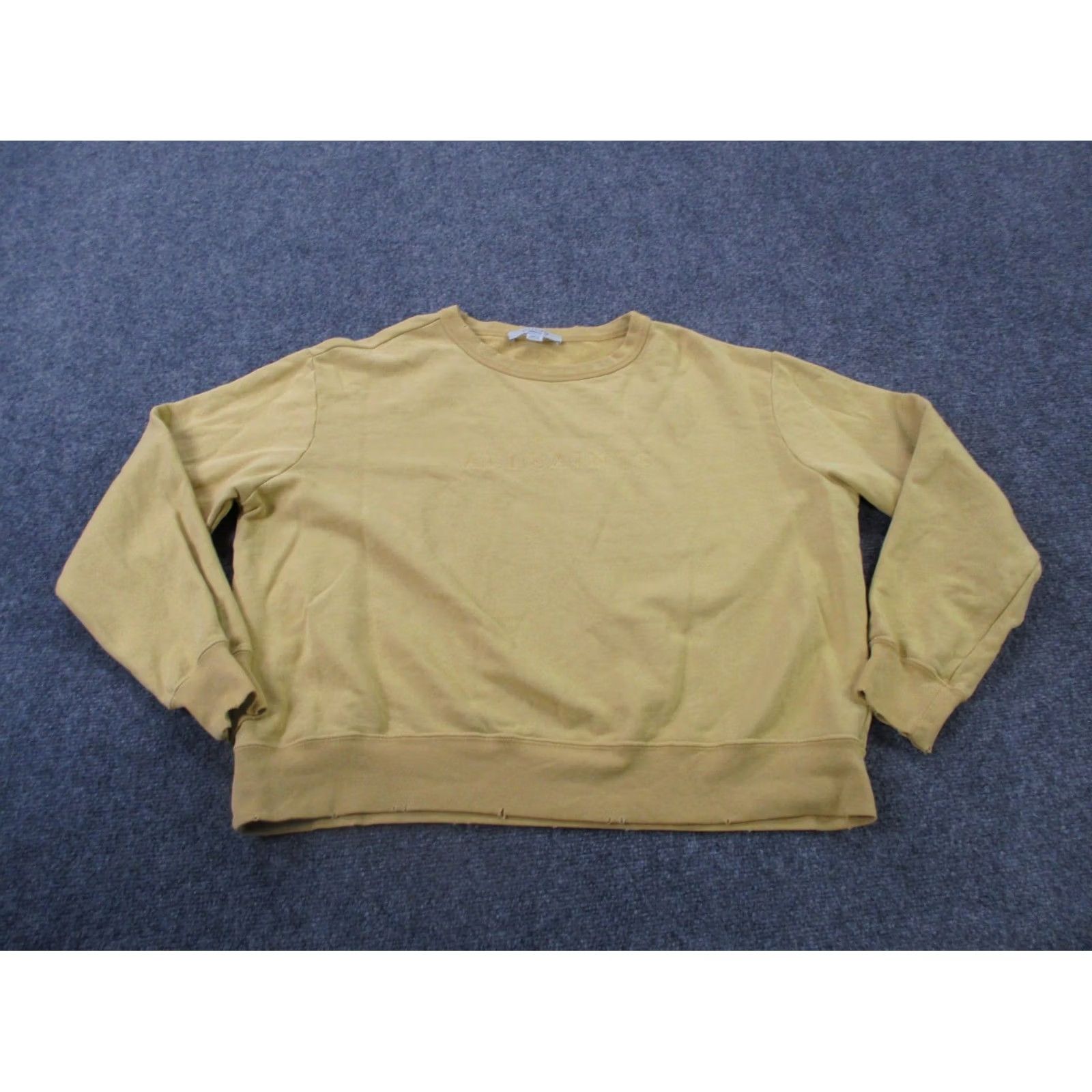 Allsaints All Saints Sweatshirt Womens M Yellow Cropped Pullover Logo Distressed Casual Size M / US 6-8 / IT 42-44 - 2 Thumbnail