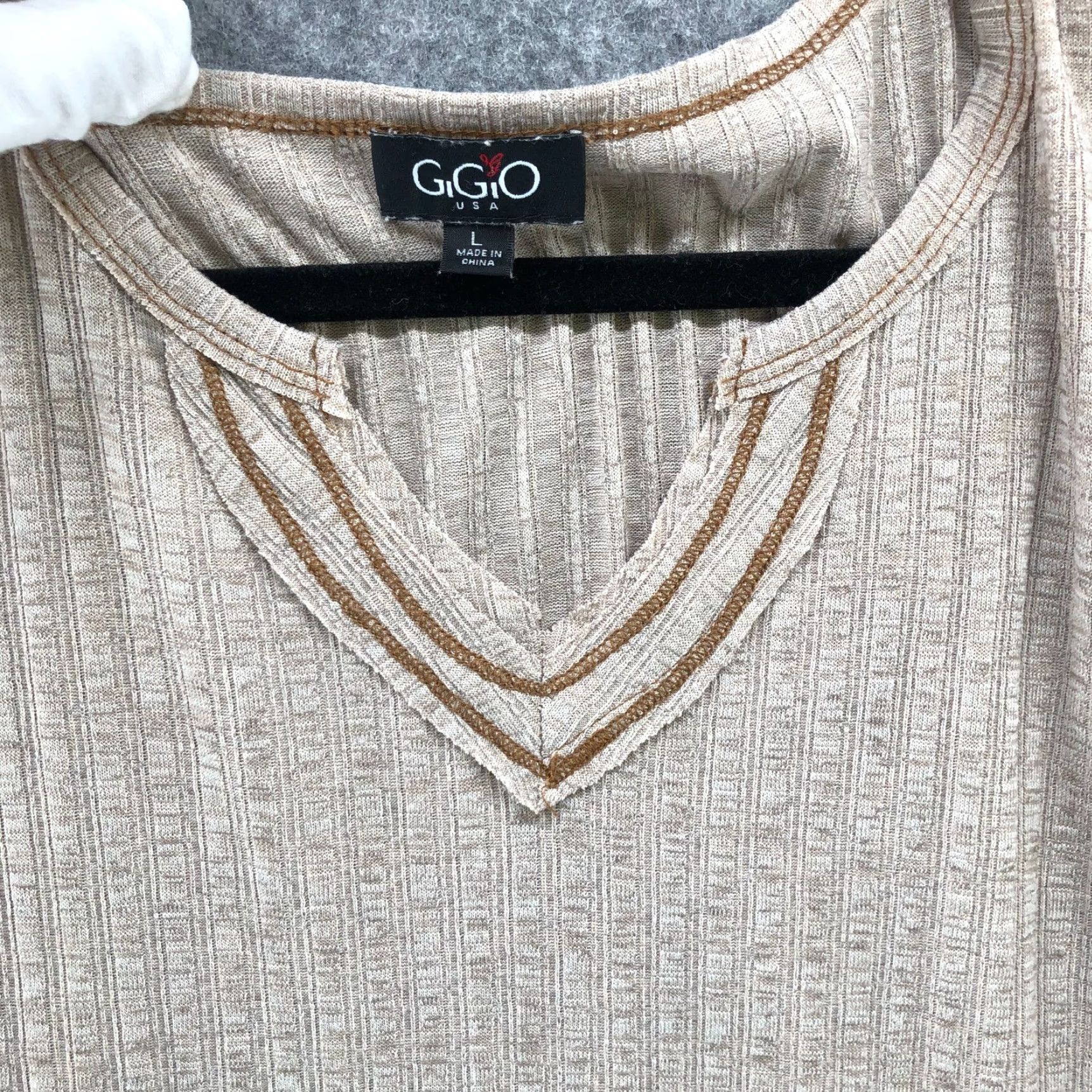 Vintage Gigio USA Oversized Tunic Boho Long Sleeve Top Beige Ribbed Womens L Shirt Size L / US 10 / IT 46 - 6 Thumbnail