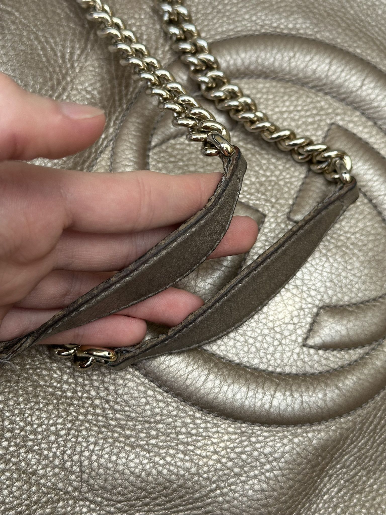 Gucci Gucci Soho Shoulder Bag Medium Pebbled Leather Gold Logo Size ONE SIZE - 7 Thumbnail