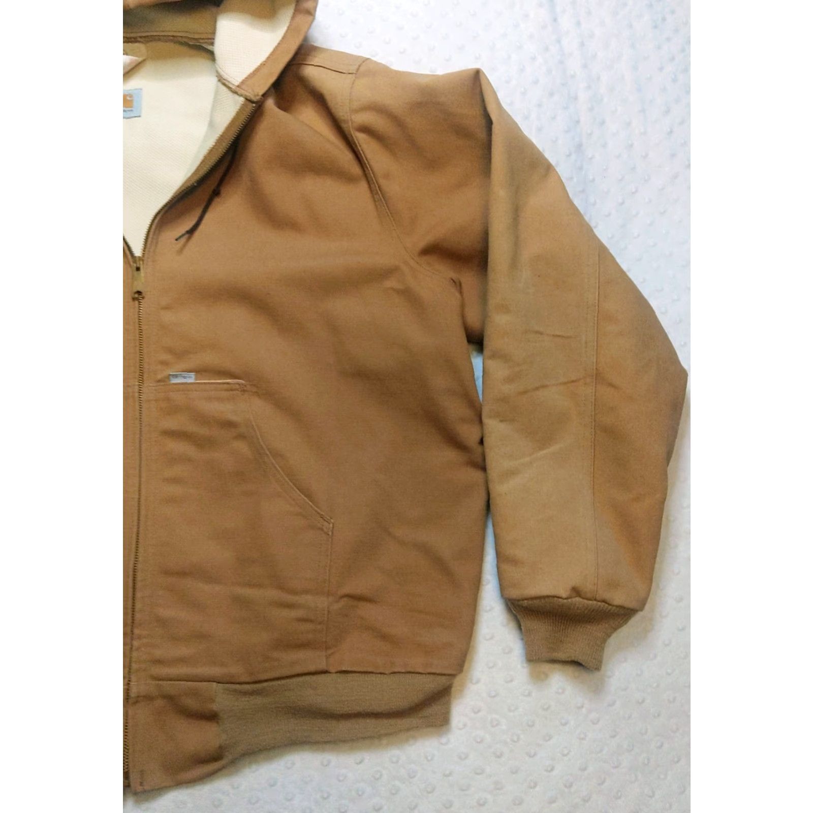 Carhartt VINTAGE Carhartt Mens 2XLT Jacket Hooded Bomber Waffle Lined Canvas Duck Workwear Brown Zip Zipper Mid-Length All Seasons Casual Outdoor 90s USA Mens Size US XXL / EU 58 / 5 - 2 Thumbnail
