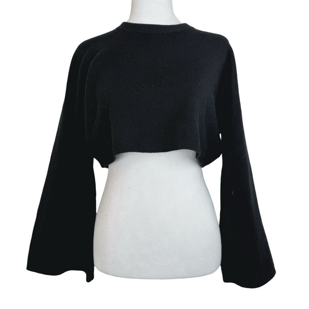 ZARA Women Designer Black Cropped Sweater Kimono Sleeves S