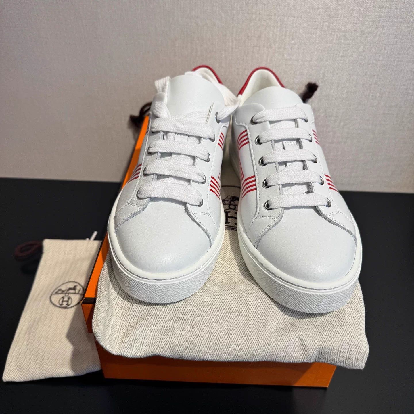 Hermes Hermes Red & White Leather Sneakers 37 Size US 6 / IT 36 - 3 Thumbnail