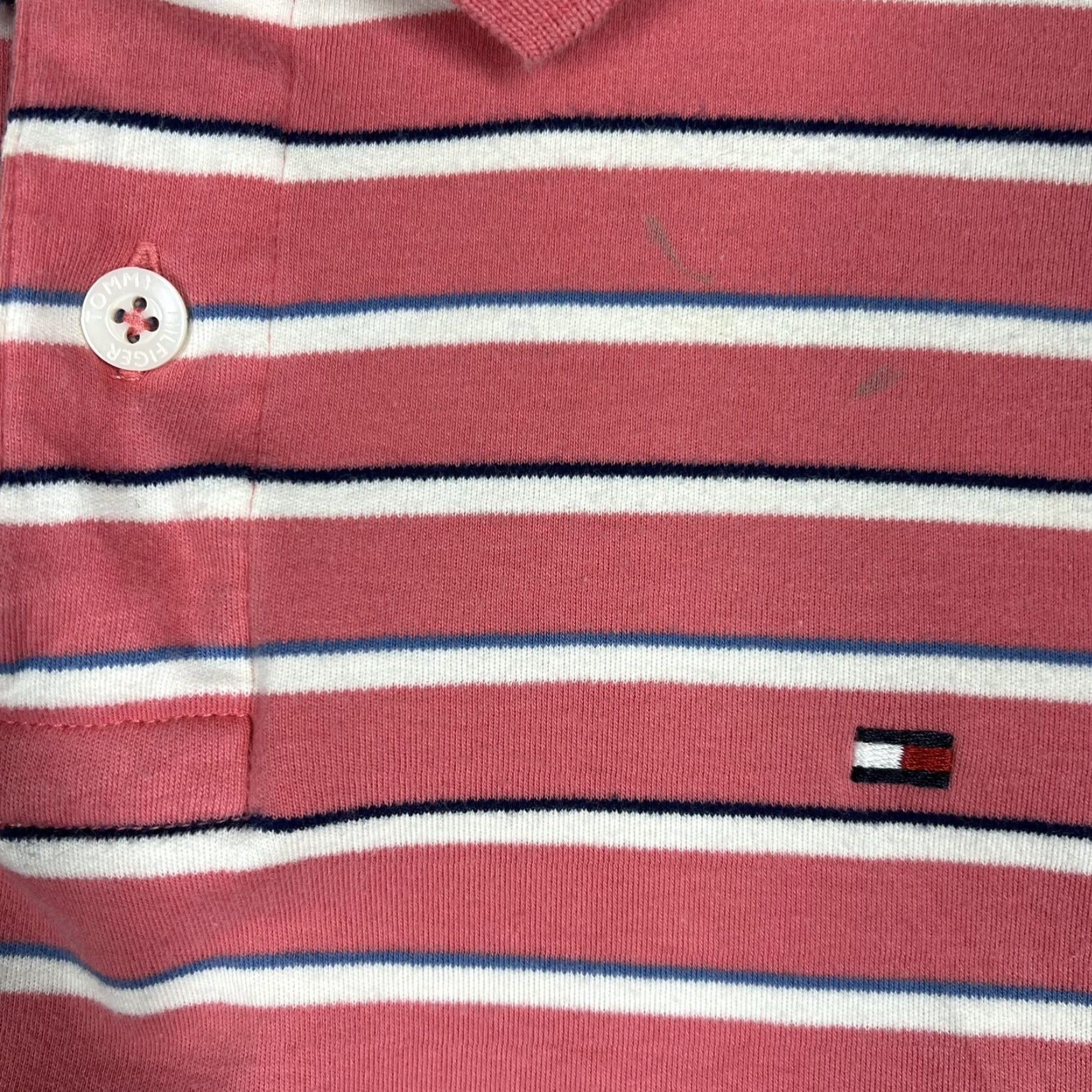 Tommy Hilfiger VINTAGE Tommy Hilfiger Polo Shirt Mens 2XL Pink Blue White Striped Minor Flaw Golf Casual Shirt Size US XXL / EU 58 / 5 - 3 Thumbnail