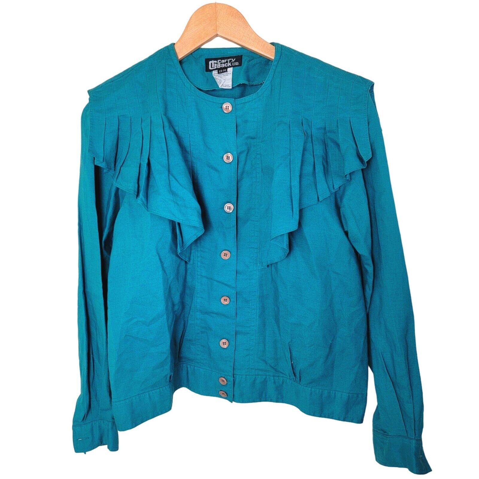 Vintage Carry Back Western Ruffle Front Button Down Shirt Teal Size M / US 6-8 / IT 42-44 - 1 Thumbnail
