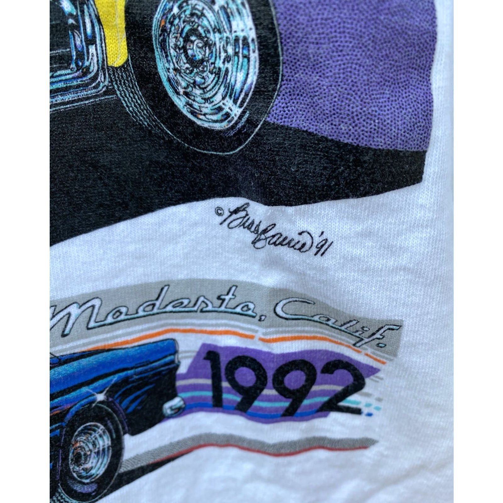 Fruit Of The Loom VINTAGE American Graffiti Night Mels Deive In Modesto 1992 T-Shirt Tee XL White USA 90s Cars City Thread: Fruit of the Loom Men T-Shirt Size US XL / EU 56 / 4 - 5 Thumbnail