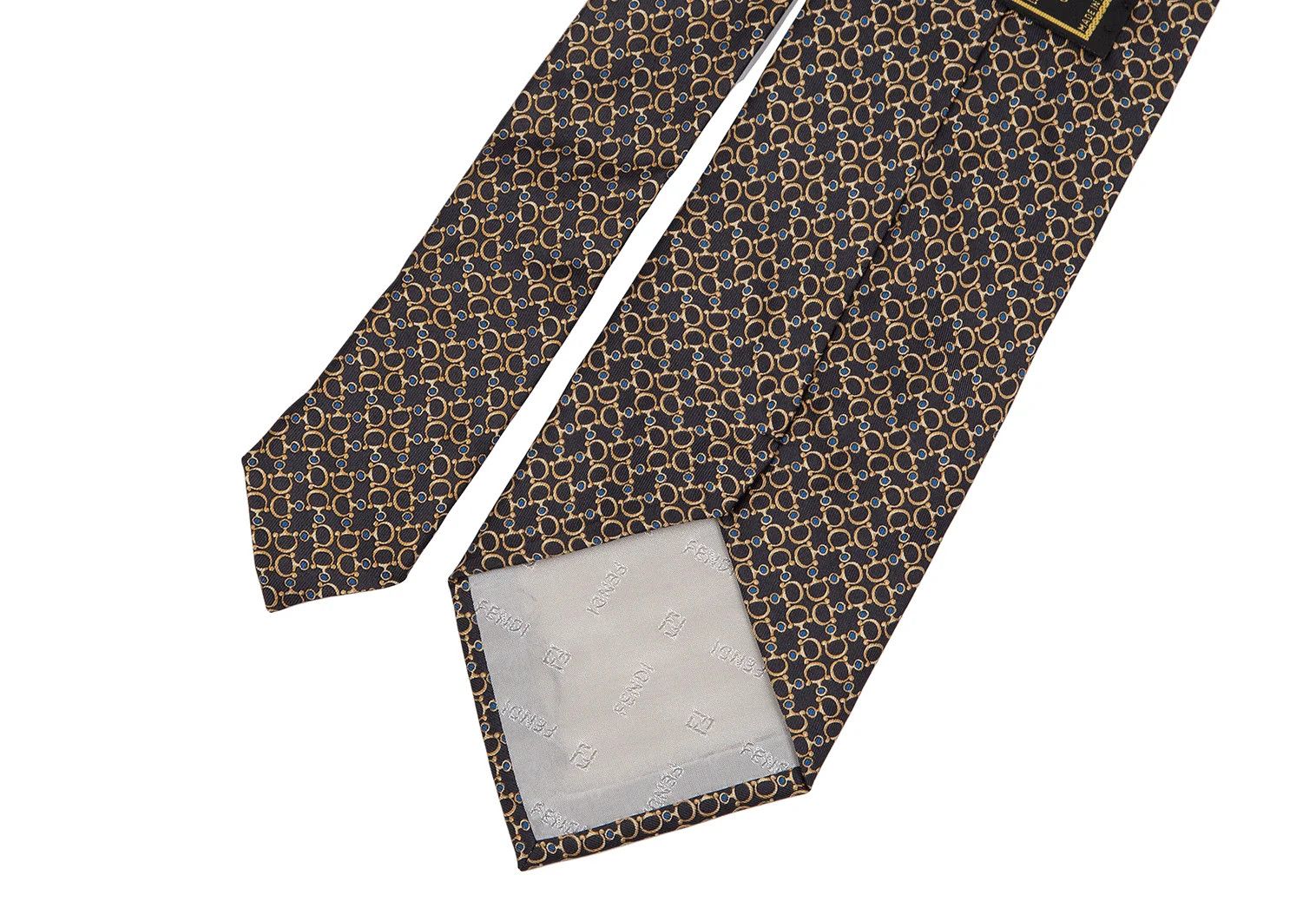 Fendi Geometric Pattern Silk Tie in Navy and Yellow Size ONE SIZE - 5 Thumbnail