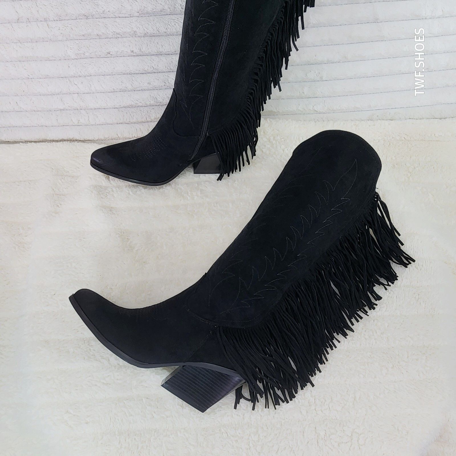 Other Dusty Roads Black Faux Suede Back Fringe Western Cowgirl Boo Size US 11 / IT 41 - 5 Thumbnail