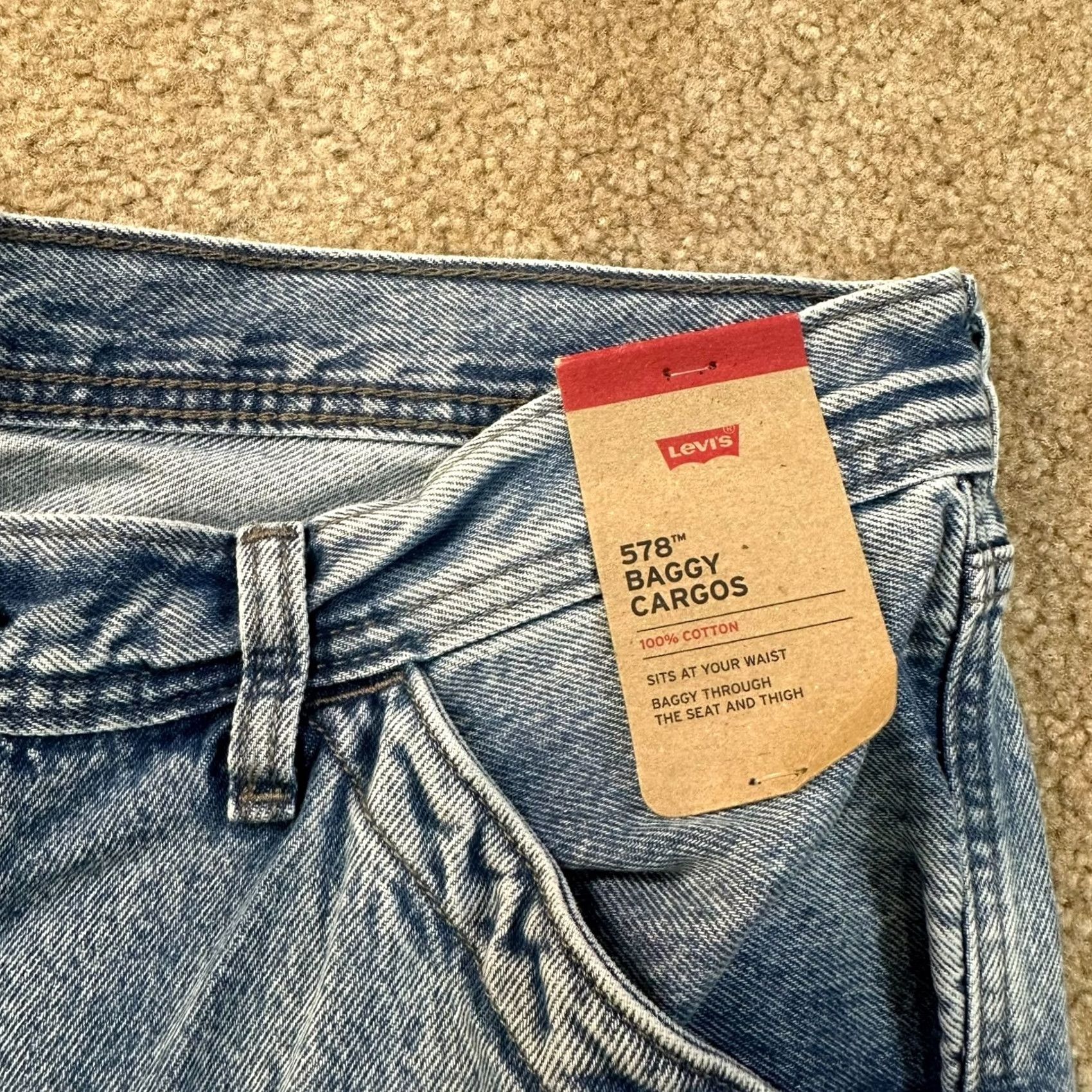 Levi's Levi's 578 Baggy Cargo Jeans Men's 36x32 Blue Wash Cotton new Size US 36 / EU 52 - 3 Thumbnail