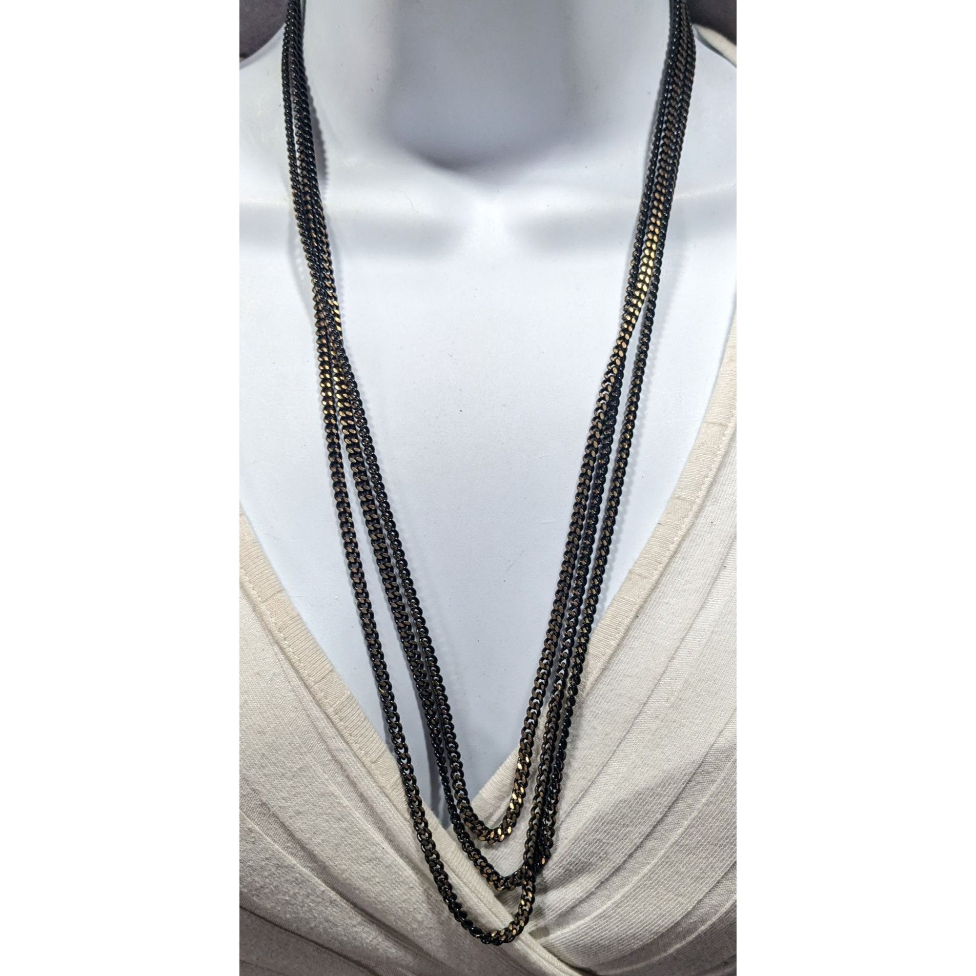 Other Dark Elegant Black And Gold Tone Multilayer Chain Necklace Size ONE SIZE - 3 Thumbnail