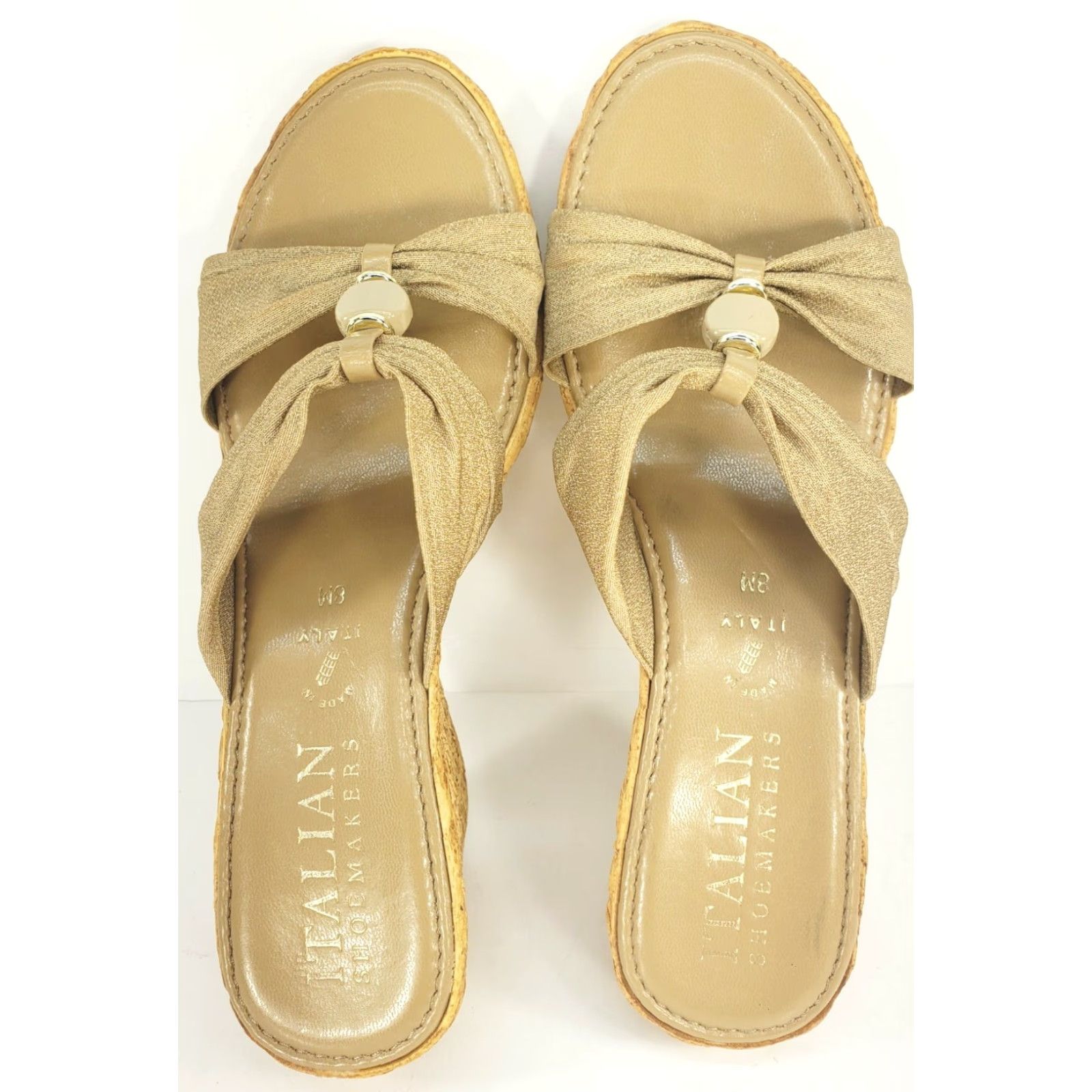 Vintage ITALIAN Shoemaker Gold Metallic Skin Tone Wedge Slide Sandal Womens 8M ITALY Size US 8 / IT 38 - 7 Thumbnail