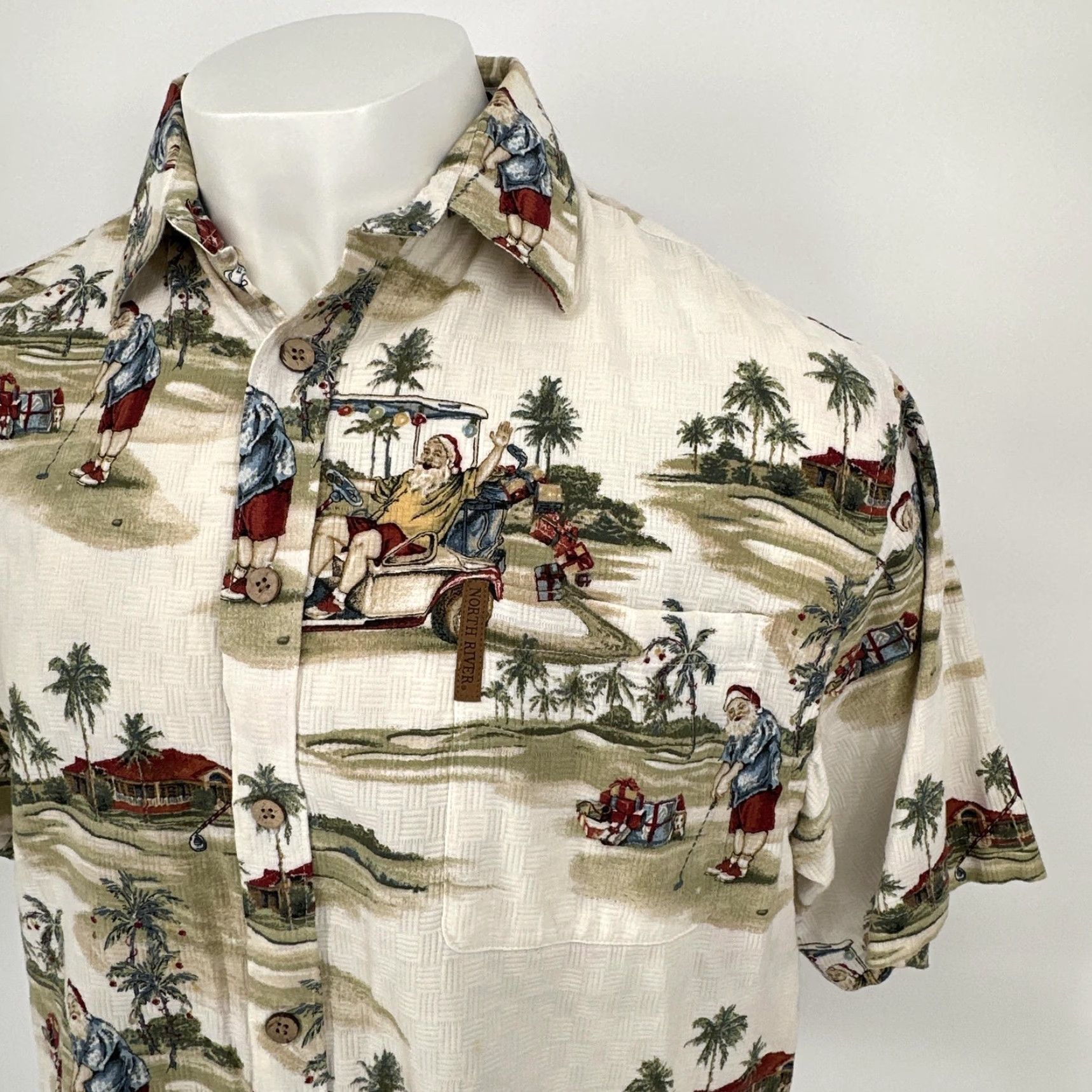 Vintage North River Shirt Mens Large White Santa Golf Christmas Hawaiian Button Up Size US L / EU 52-54 / 3 - 2 Thumbnail