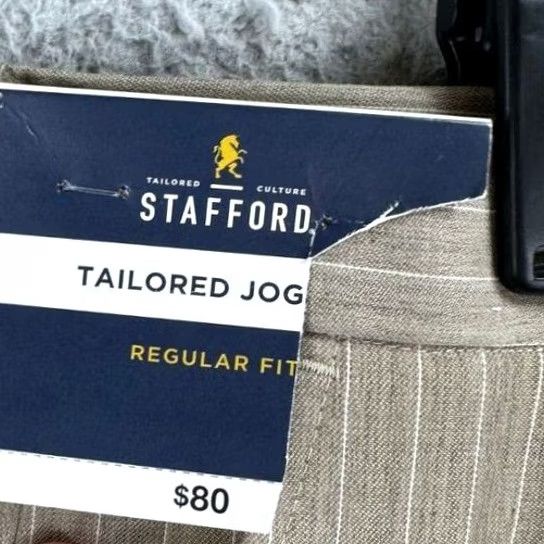 Stafford Stafford Pants Men 38 Tan Striped Regular Tailored Jogger Drawstring Pleated NEW Size US 38 / EU 54 - 2 Thumbnail