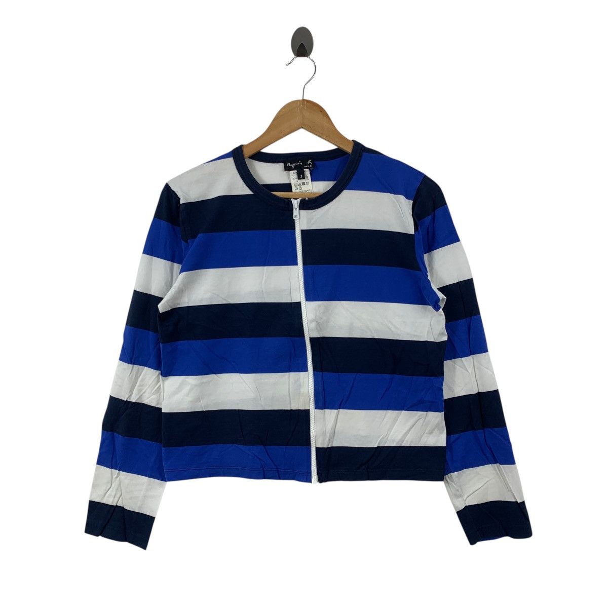 agnes b. AGNES B PORTUGAL Striped Japanese Brand Cotton Zipper Jacket Size S / US 4 / IT 40 - 1 Thumbnail