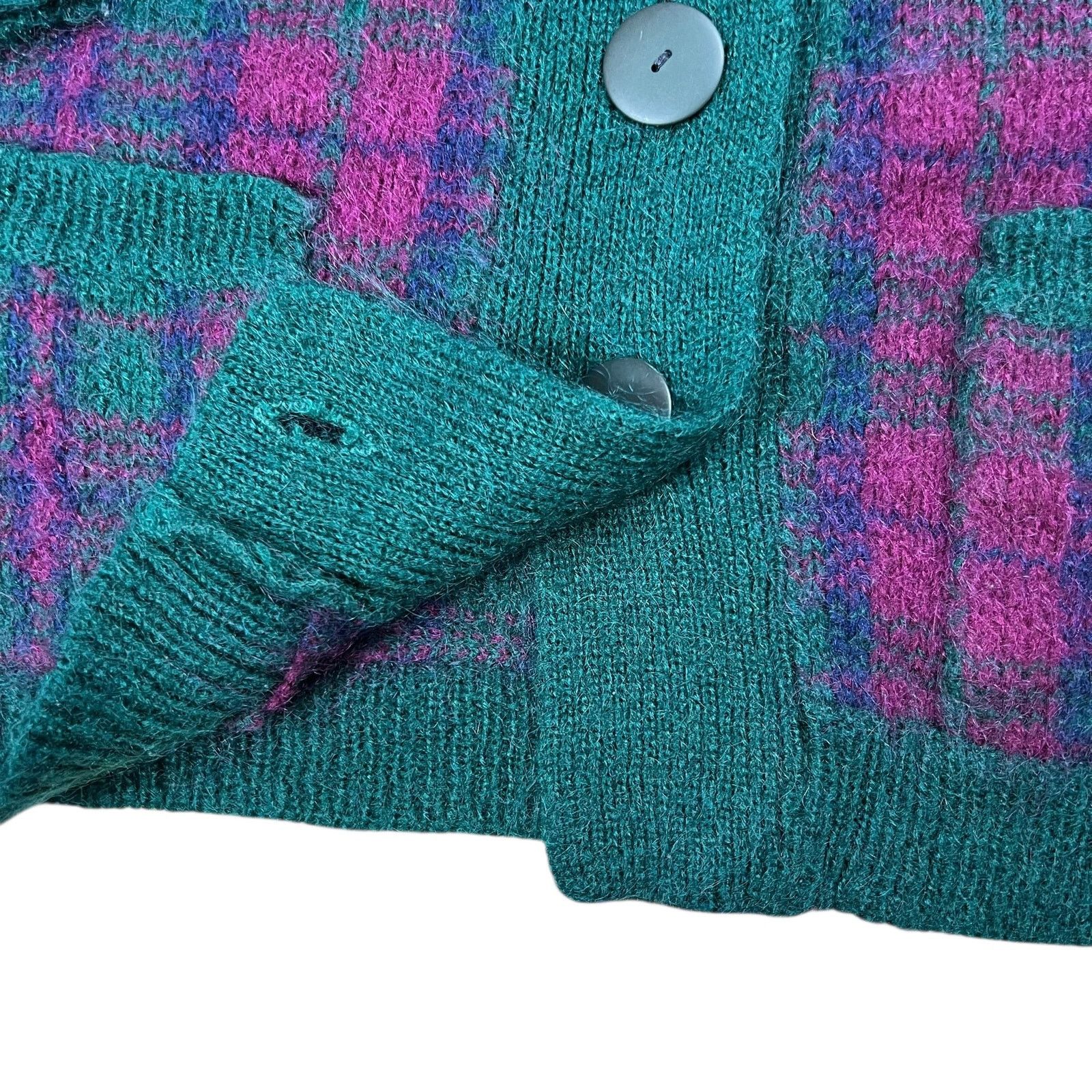 Vintage Vintage 90s Mohair plaid women’s cardigan sweater (L) Size L / US 10 / IT 46 - 4 Thumbnail