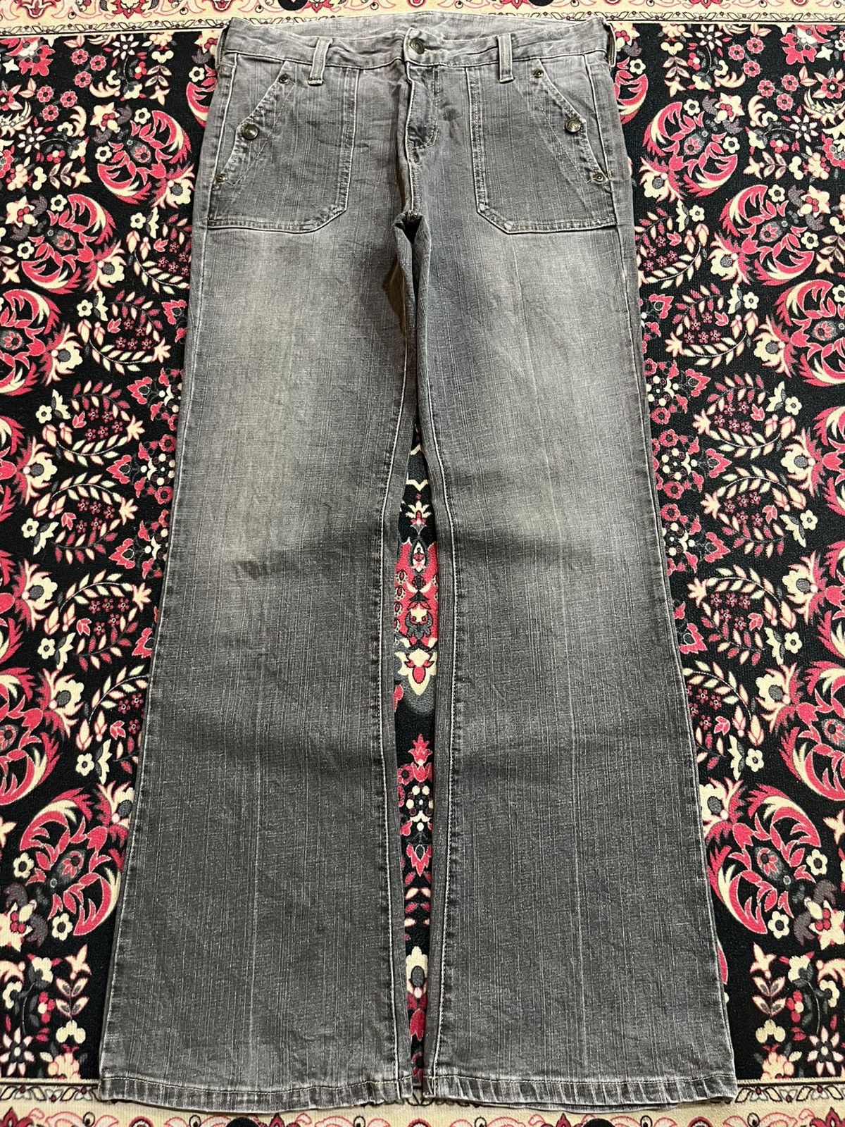 If Six Was Nine Japanese Brand Grey Washed Fatigue Style Flare Jeans Size US 30 / EU 46 - 1 Thumbnail