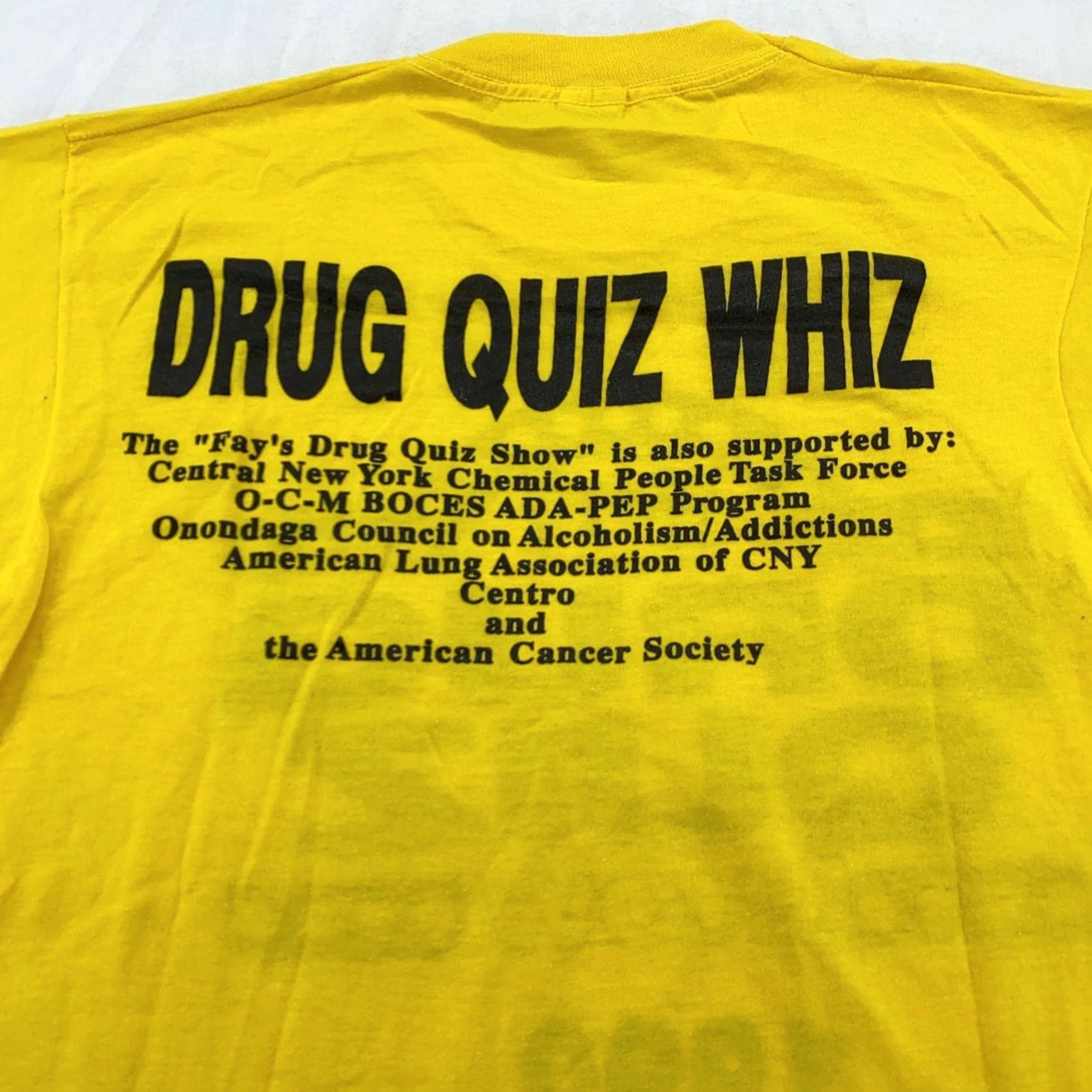 Vintage VINTAGE FAY’S DRUG QUIZ SHOW T-Shirt Medium Yellow 90s pot ny Mens Size US M / EU 48-50 / 2 - 4 Thumbnail