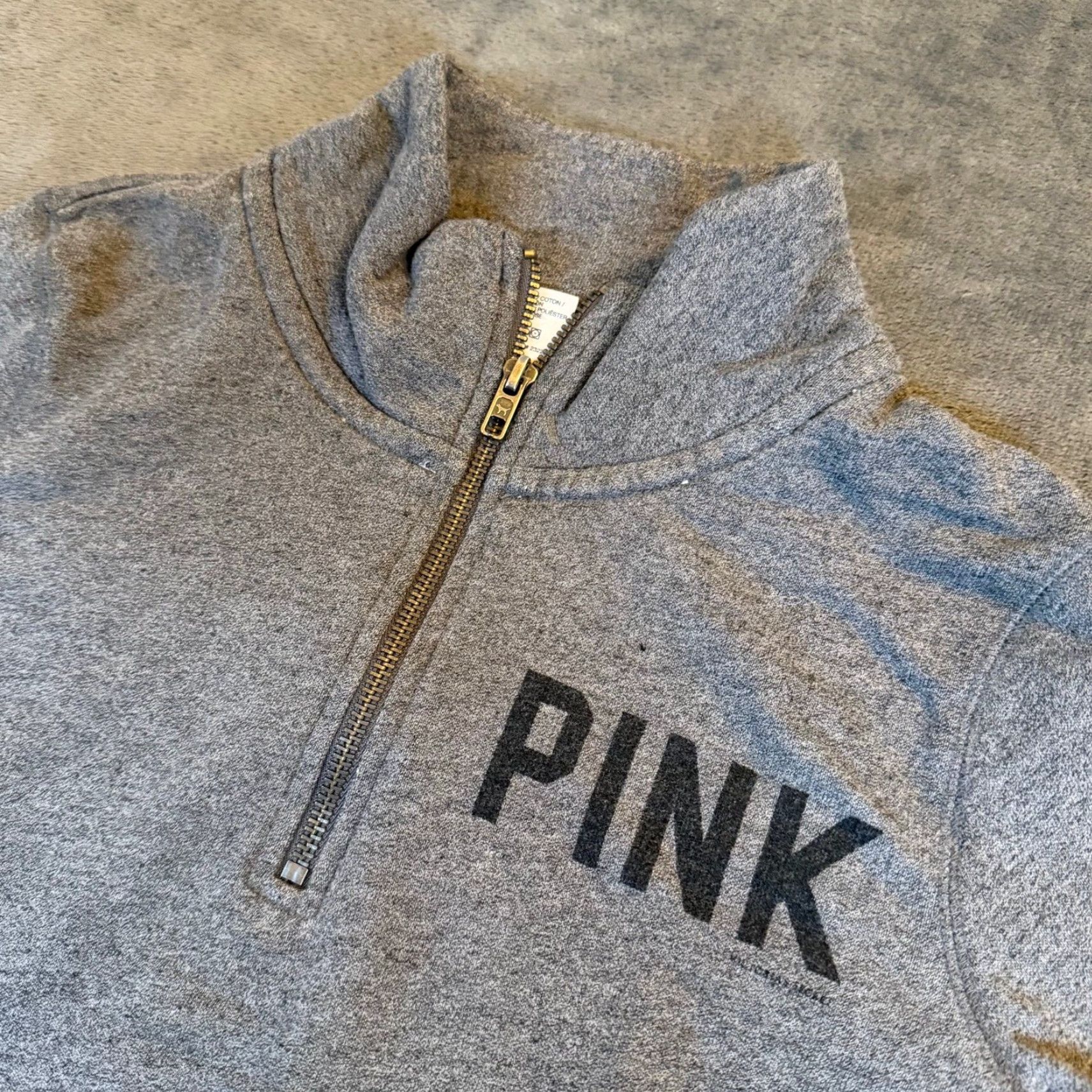 Vintage PINK Victoria's Secret Gray Quarter Zip Sweatshirt Logo 86 Graphic Womens XS Size XS / US 0-2 / IT 36-38 - 2 Thumbnail